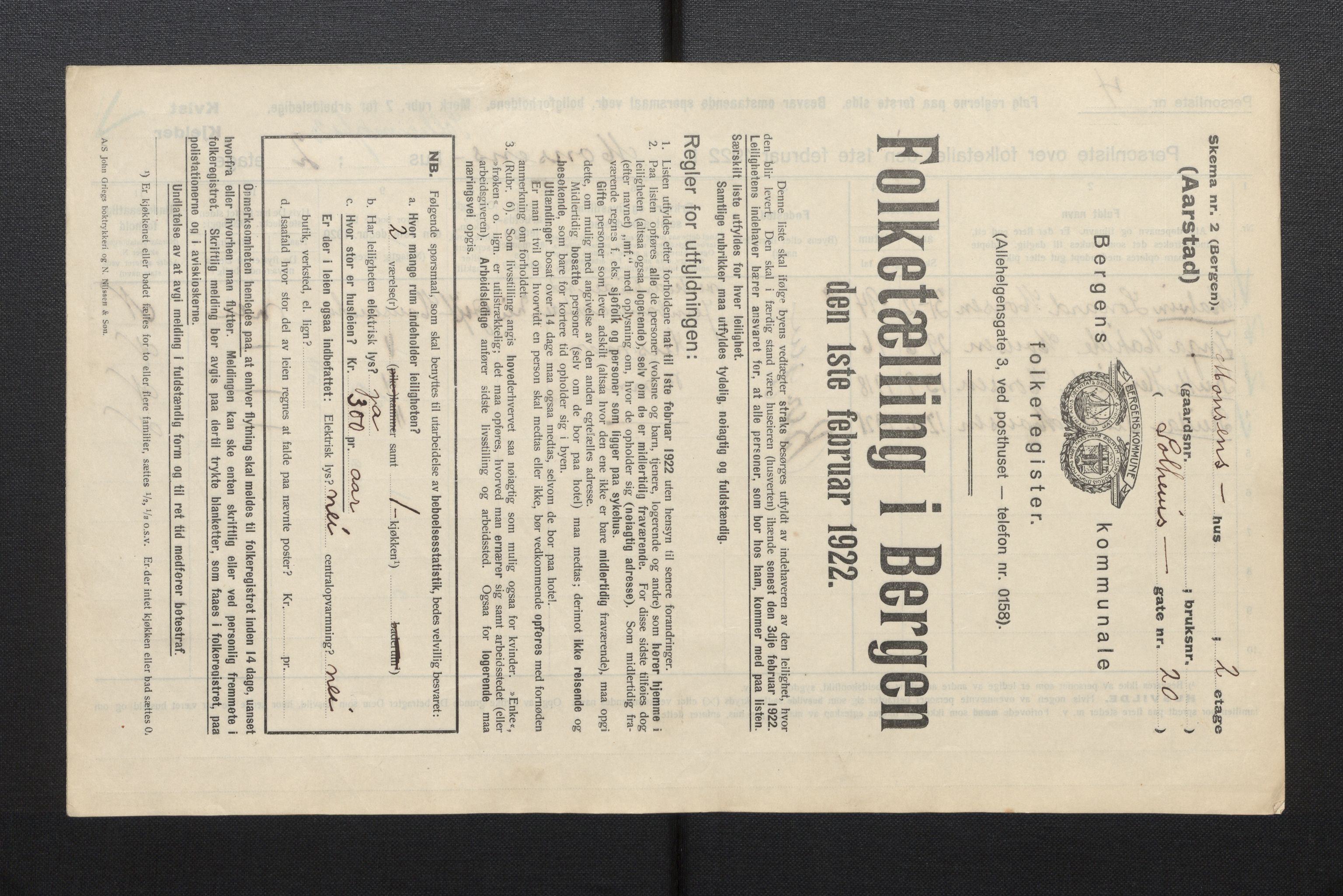 SAB, Municipal Census 1922 for Bergen, 1922, p. 57929