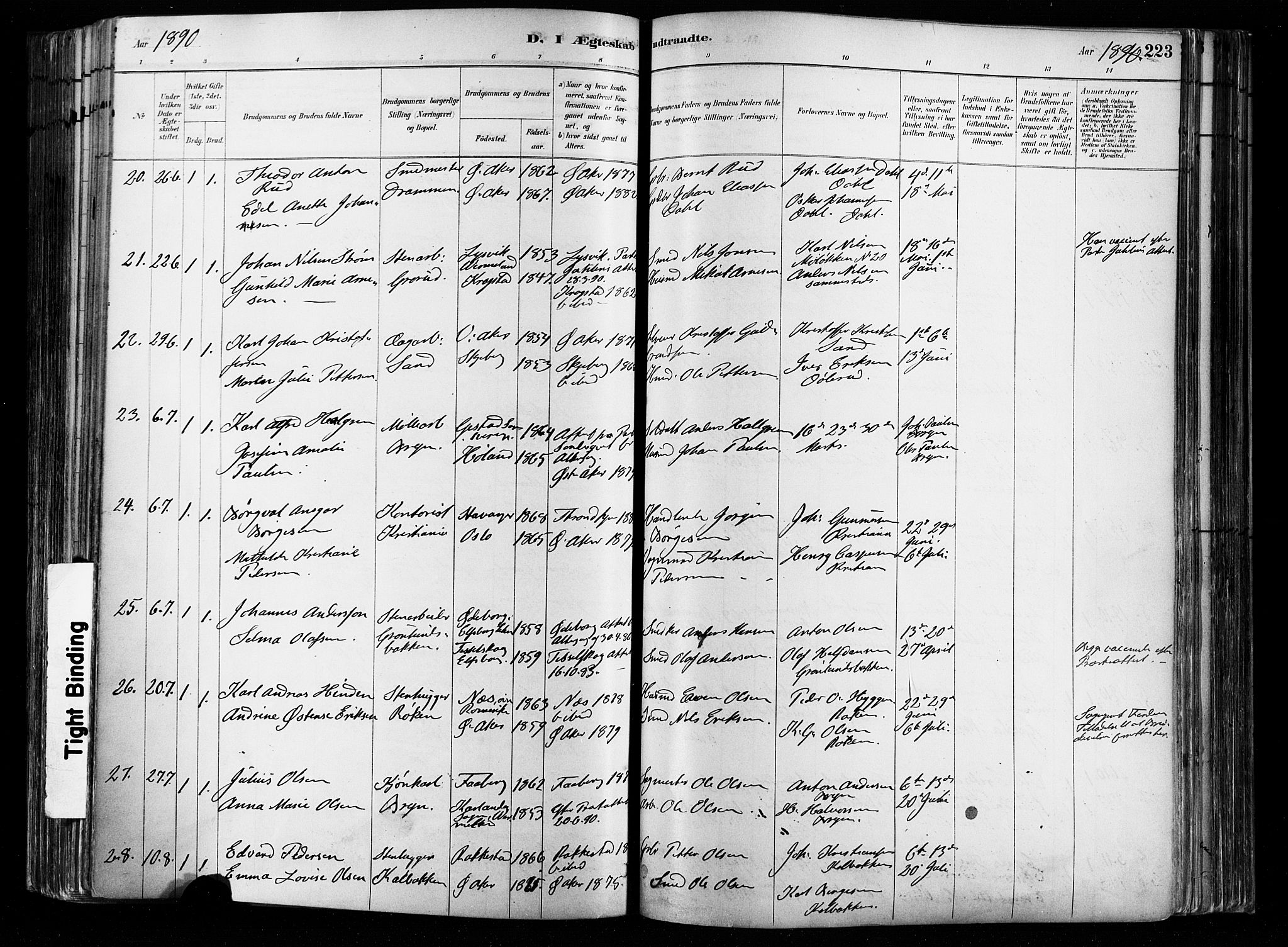 Østre Aker prestekontor Kirkebøker, AV/SAO-A-10840/F/Fa/L0008: Parish register (official) no. I 8, 1883-1894, p. 223