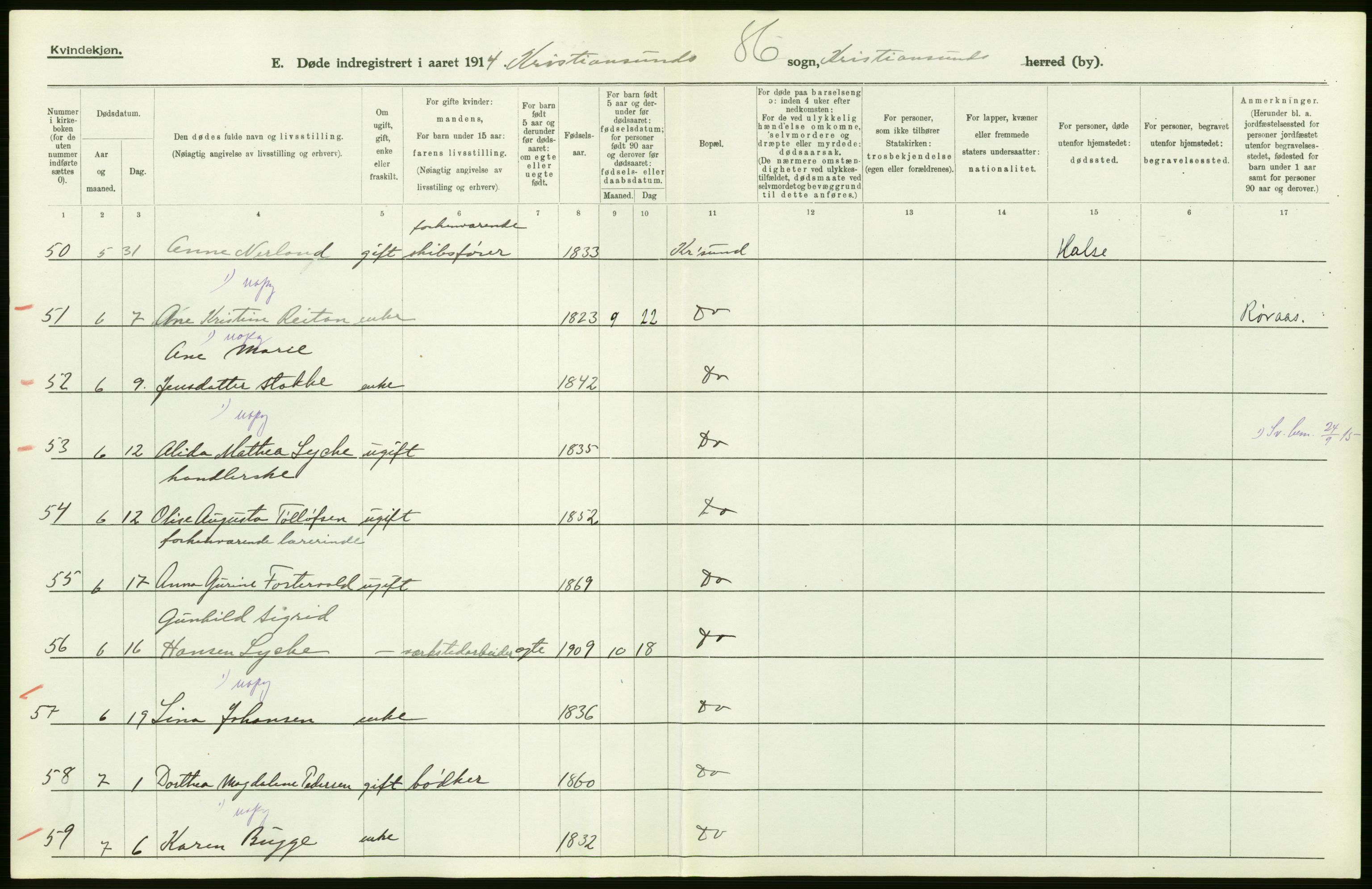 Statistisk sentralbyrå, Sosiodemografiske emner, Befolkning, RA/S-2228/D/Df/Dfb/Dfbd/L0037: Romsdals amt: Døde. Bygder og byer., 1914, p. 14