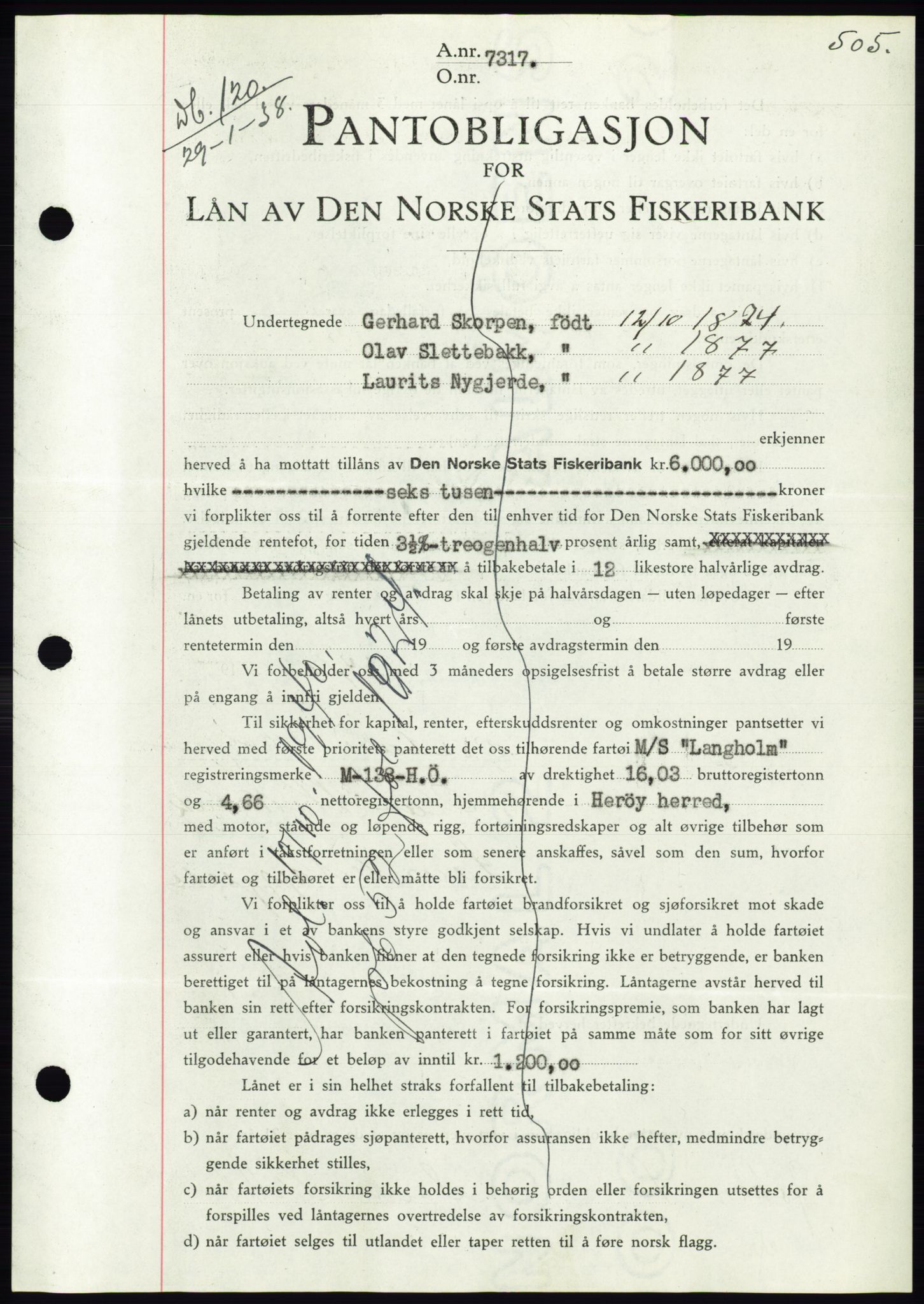 Søre Sunnmøre sorenskriveri, AV/SAT-A-4122/1/2/2C/L0064: Mortgage book no. 58, 1937-1938, Diary no: : 120/1938