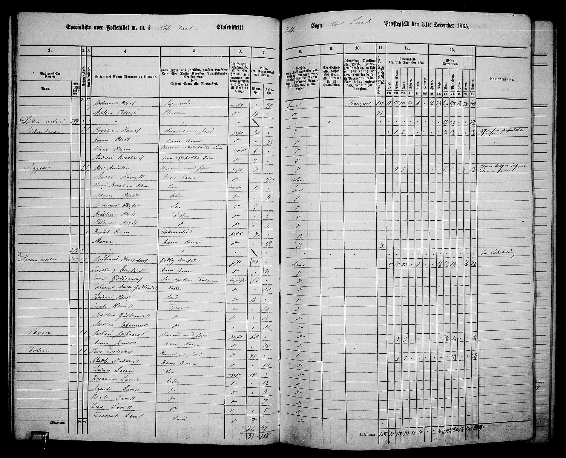 RA, 1865 census for Land, 1865, p. 309