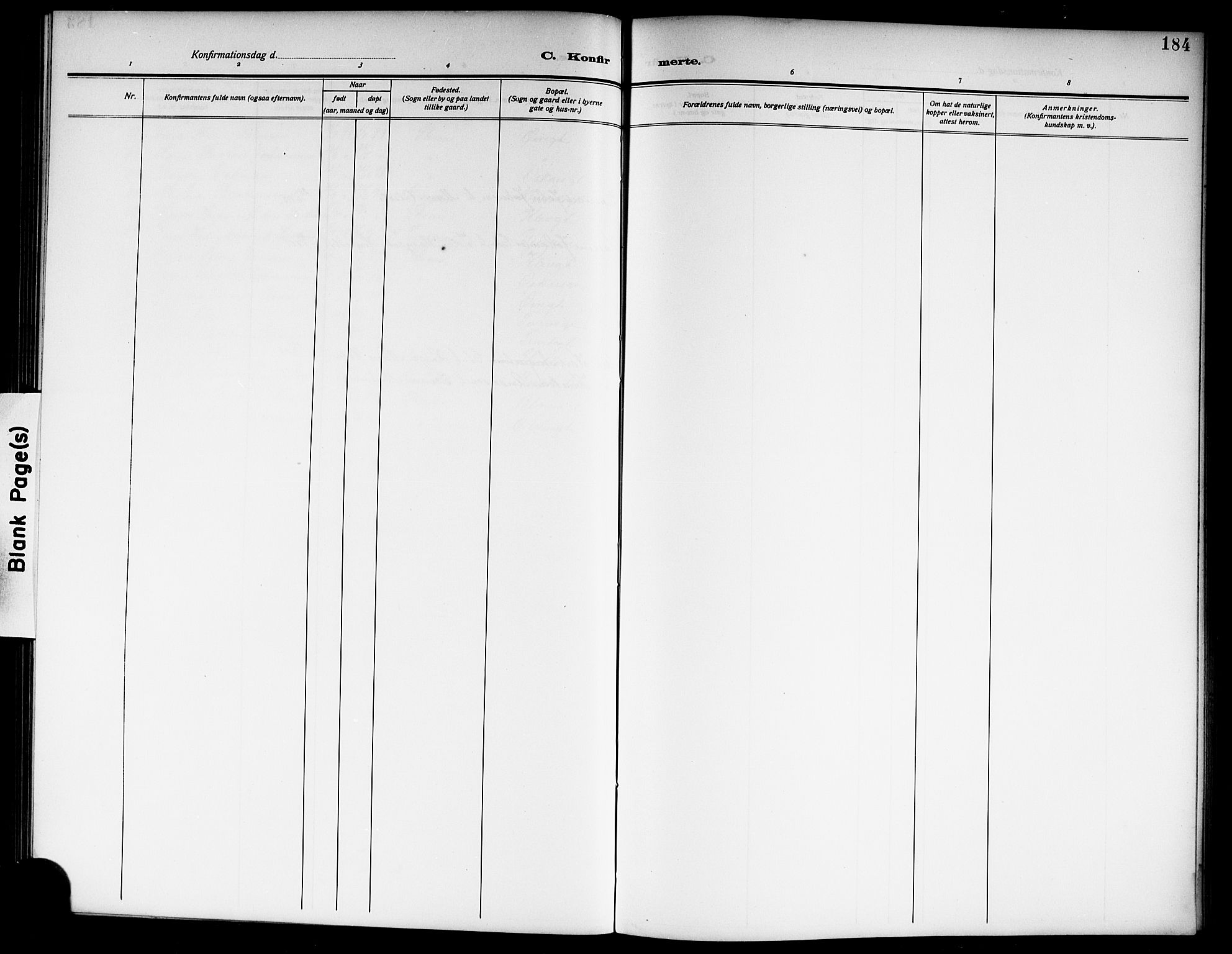 Skien kirkebøker, AV/SAKO-A-302/G/Ga/L0009: Parish register (copy) no. 9, 1910-1920, p. 184