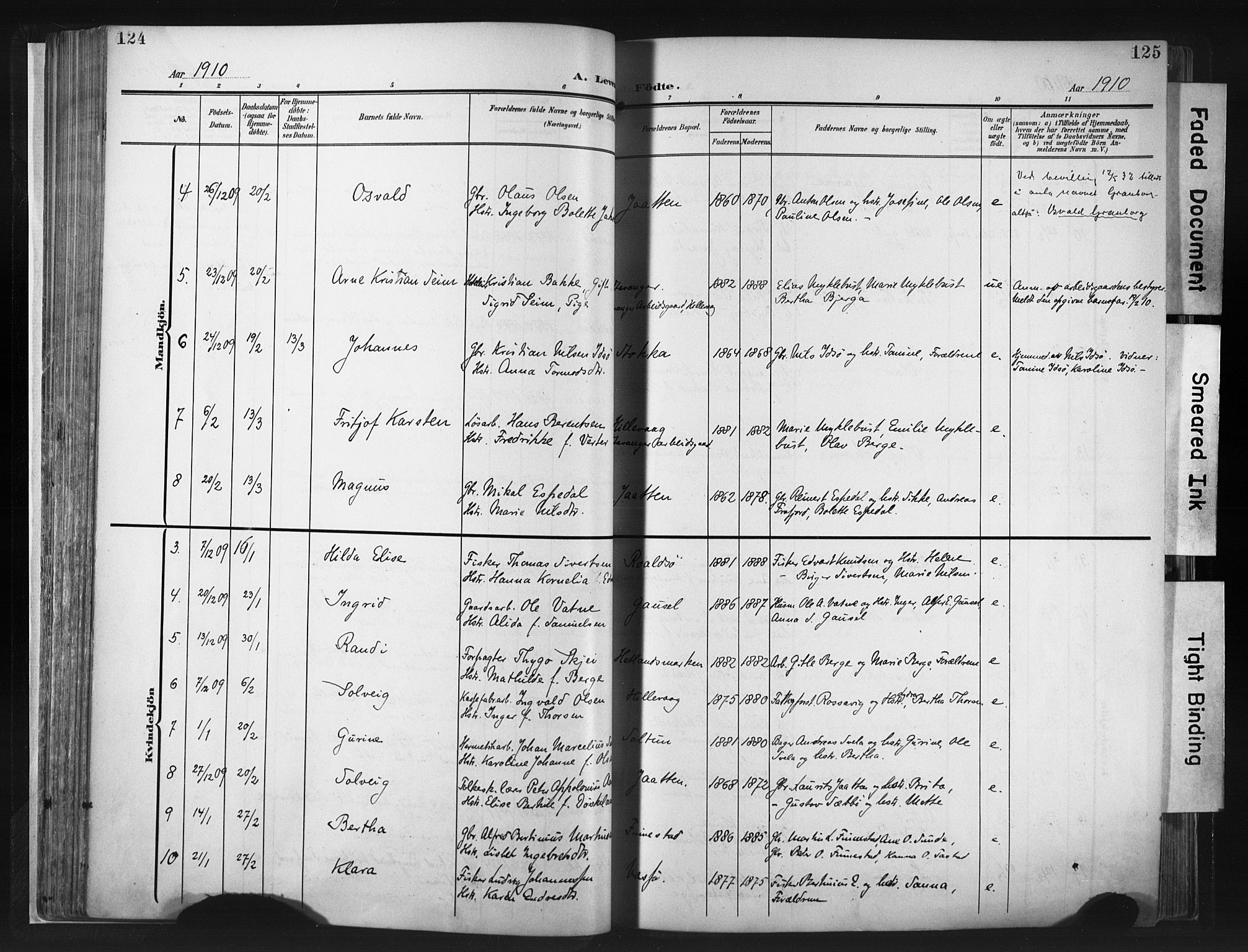 Hetland sokneprestkontor, AV/SAST-A-101826/30/30BA/L0013: Parish register (official) no. A 13, 1904-1918, p. 124-125