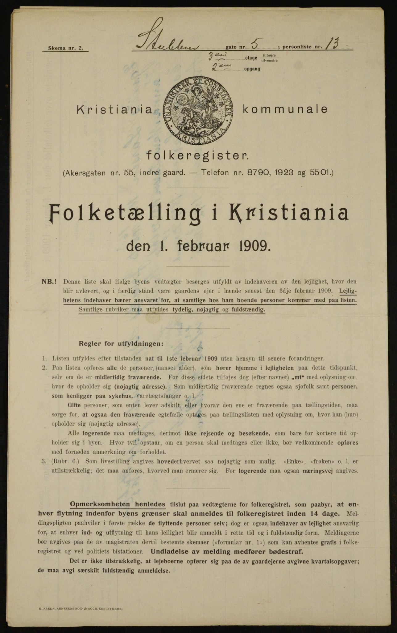 OBA, Municipal Census 1909 for Kristiania, 1909, p. 94527