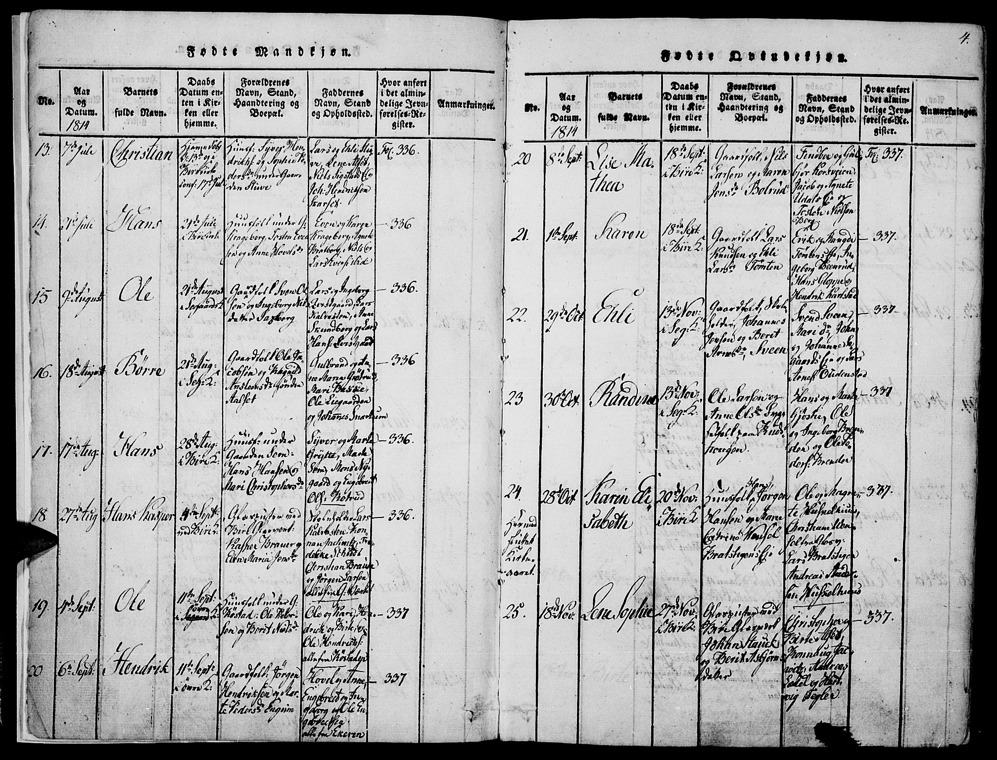 Biri prestekontor, SAH/PREST-096/H/Ha/Haa/L0003: Parish register (official) no. 3, 1814-1828, p. 4