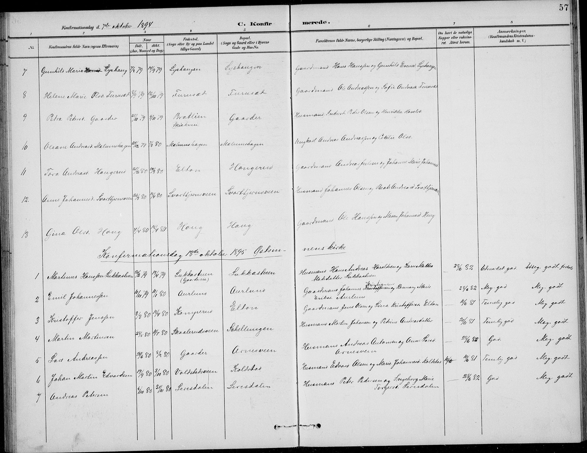 Nordre Land prestekontor, SAH/PREST-124/H/Ha/Hab/L0014: Parish register (copy) no. 14, 1891-1907, p. 57