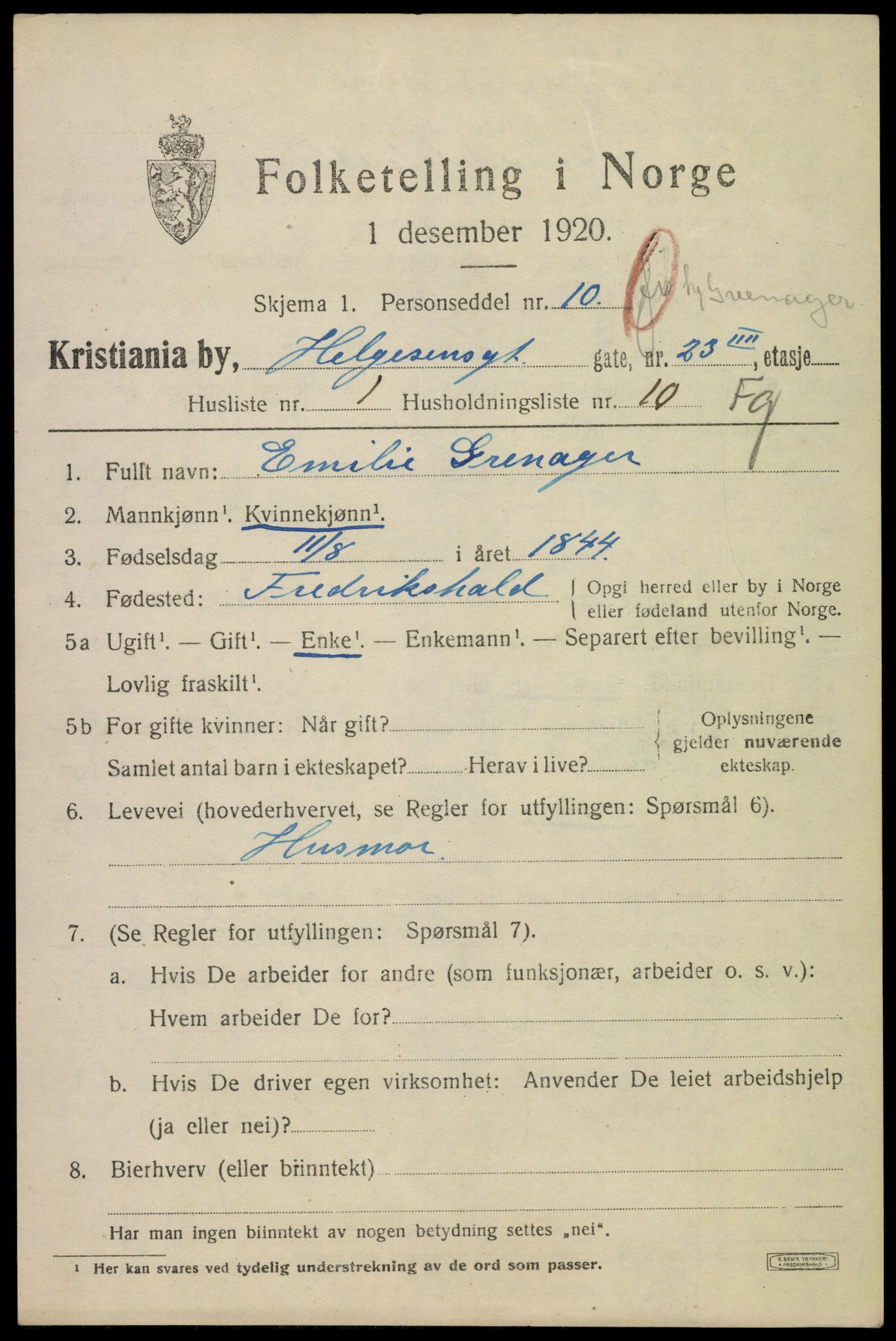 SAO, 1920 census for Kristiania, 1920, p. 284319