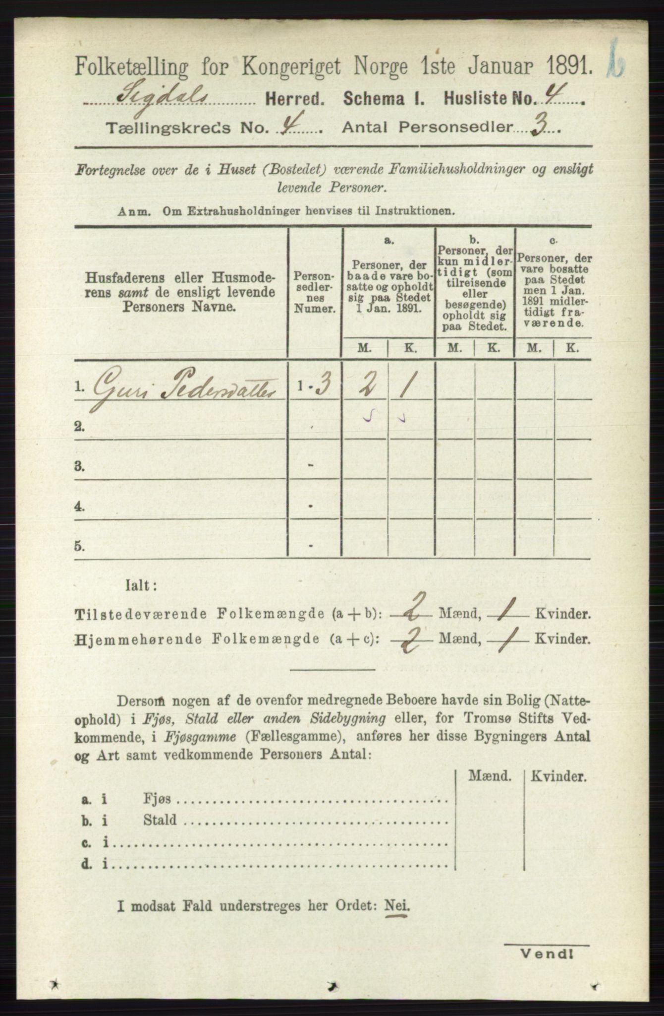 RA, 1891 census for 0621 Sigdal, 1891, p. 4627