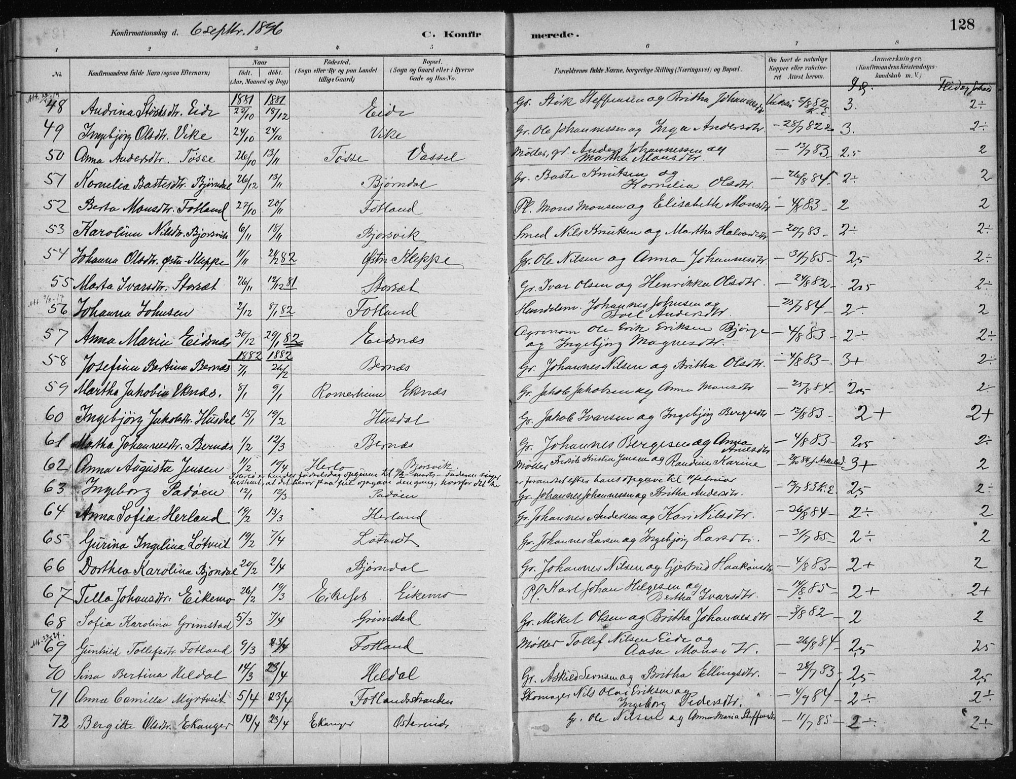 Hosanger sokneprestembete, AV/SAB-A-75801/H/Haa: Parish register (official) no. B  1, 1880-1896, p. 128