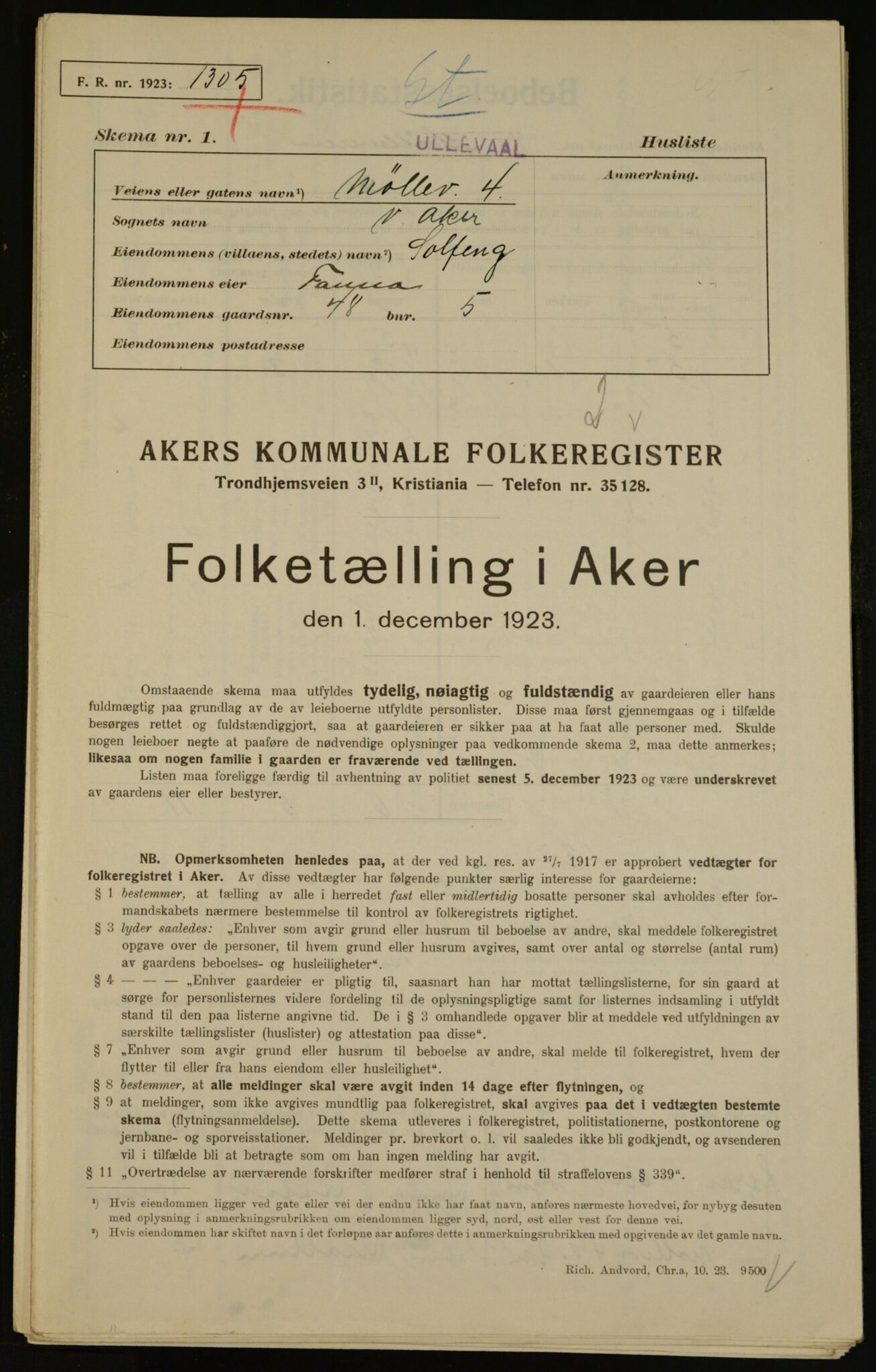 , Municipal Census 1923 for Aker, 1923, p. 15983