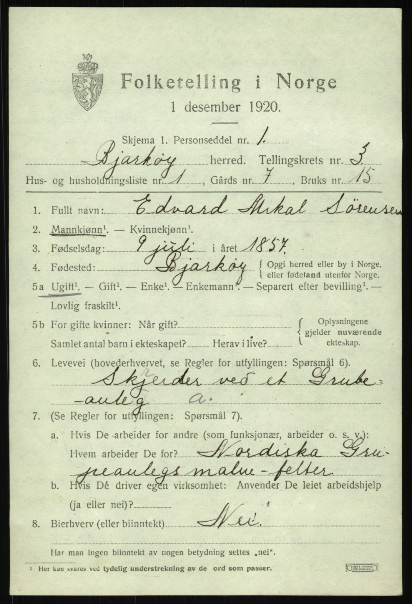 SATØ, 1920 census for Bjarkøy, 1920, p. 1559