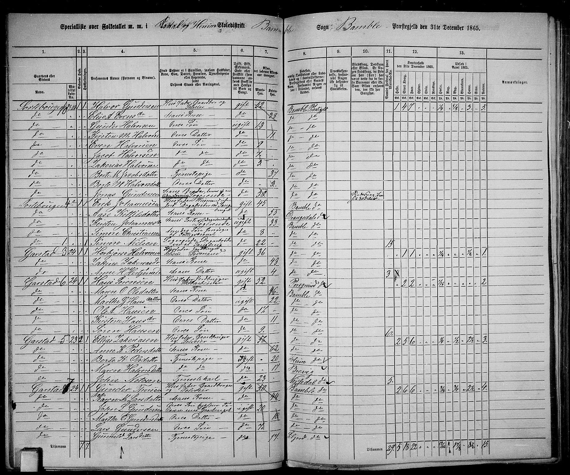 RA, 1865 census for Bamble, 1865, p. 53