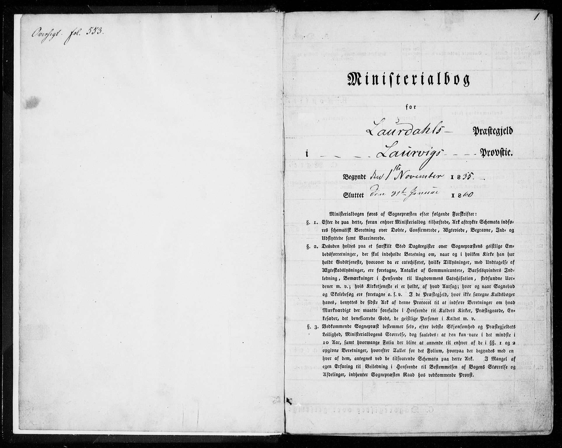 Lardal kirkebøker, AV/SAKO-A-350/F/Fa/L0006: Parish register (official) no. I 6, 1835-1860, p. 1