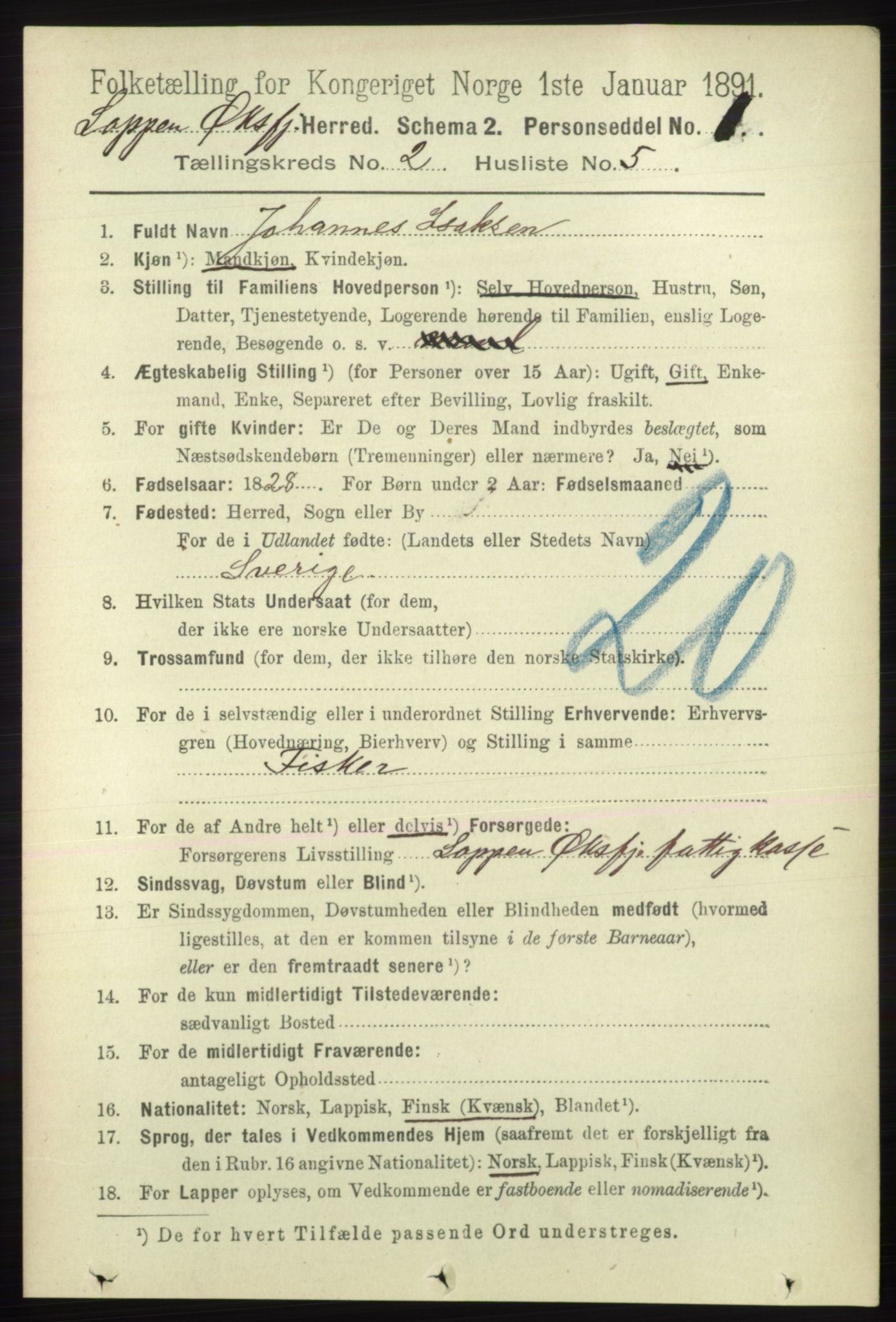 RA, 1891 census for 2014 Loppa, 1891, p. 391