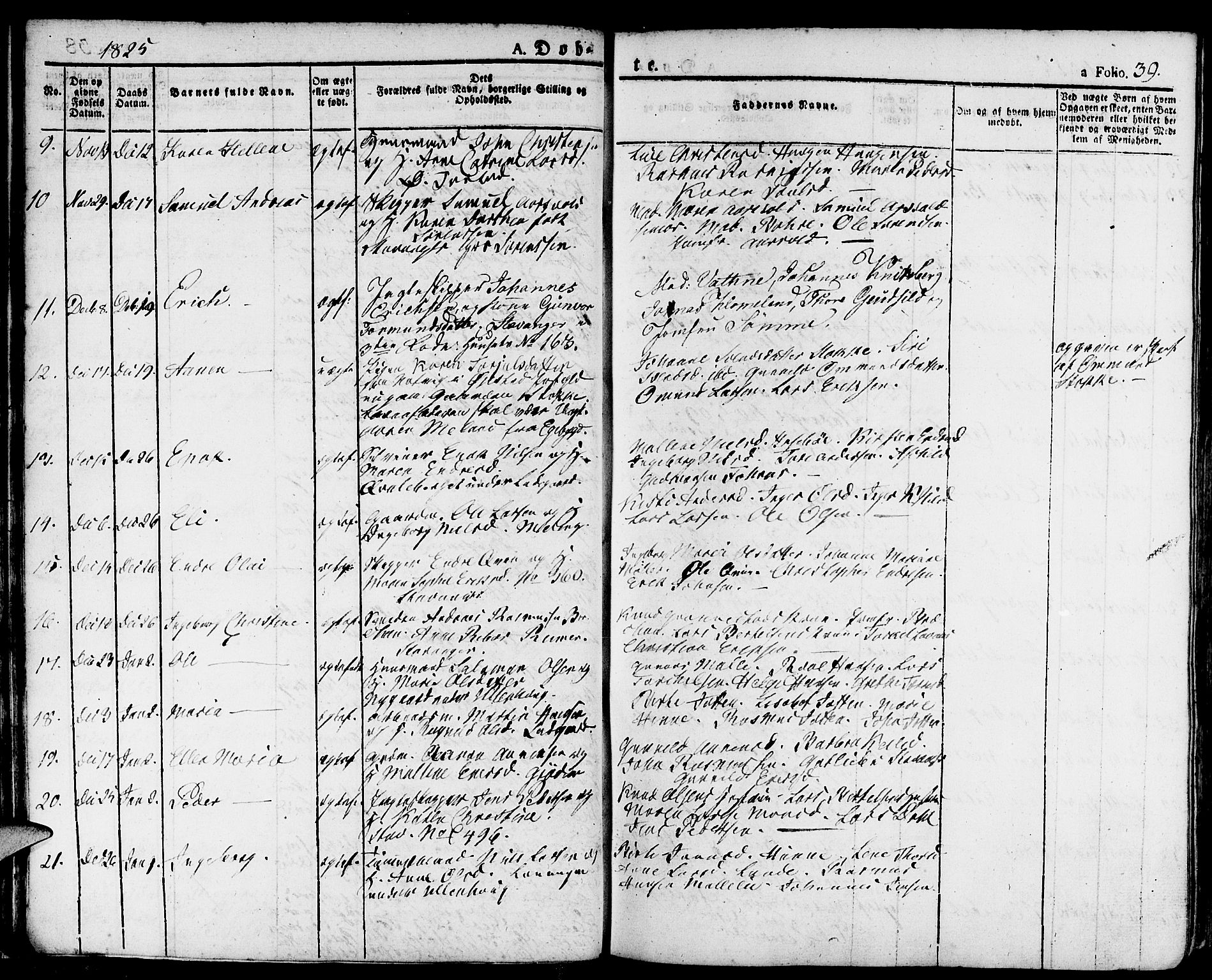 Domkirken sokneprestkontor, SAST/A-101812/001/30/30BA/L0009: Parish register (official) no. A 9, 1821-1832, p. 39