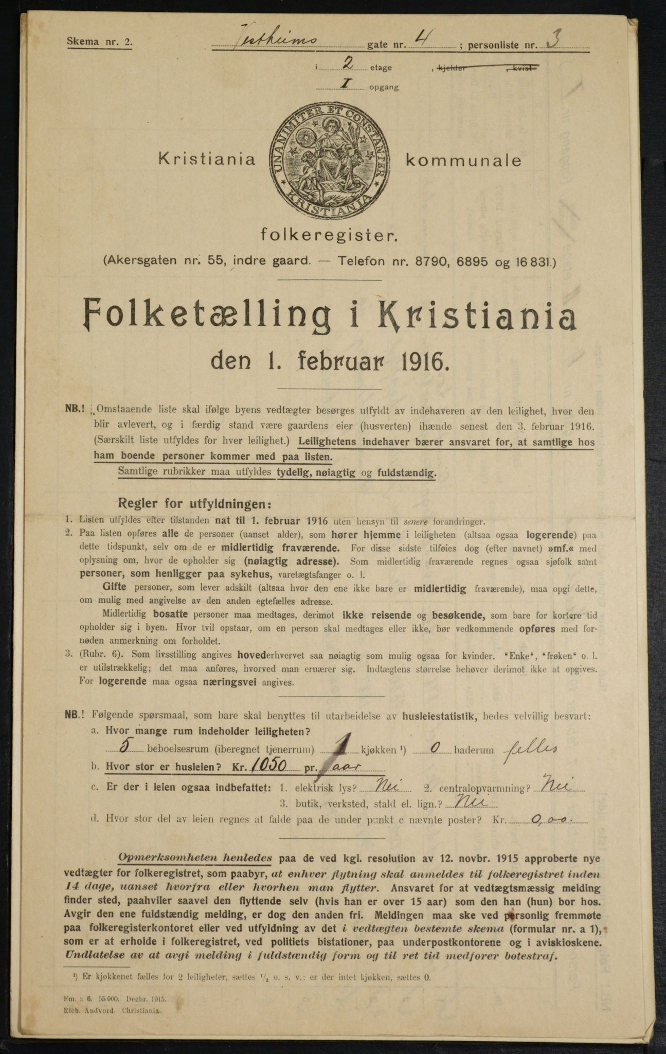 OBA, Municipal Census 1916 for Kristiania, 1916, p. 126183