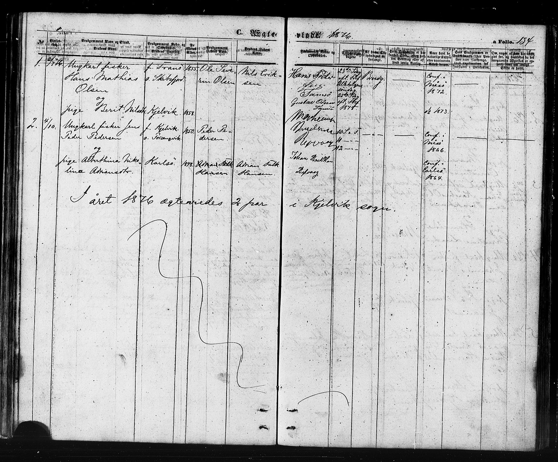Måsøy sokneprestkontor, SATØ/S-1348/H/Ha/L0006kirke: Parish register (official) no. 6, 1861-1886, p. 134