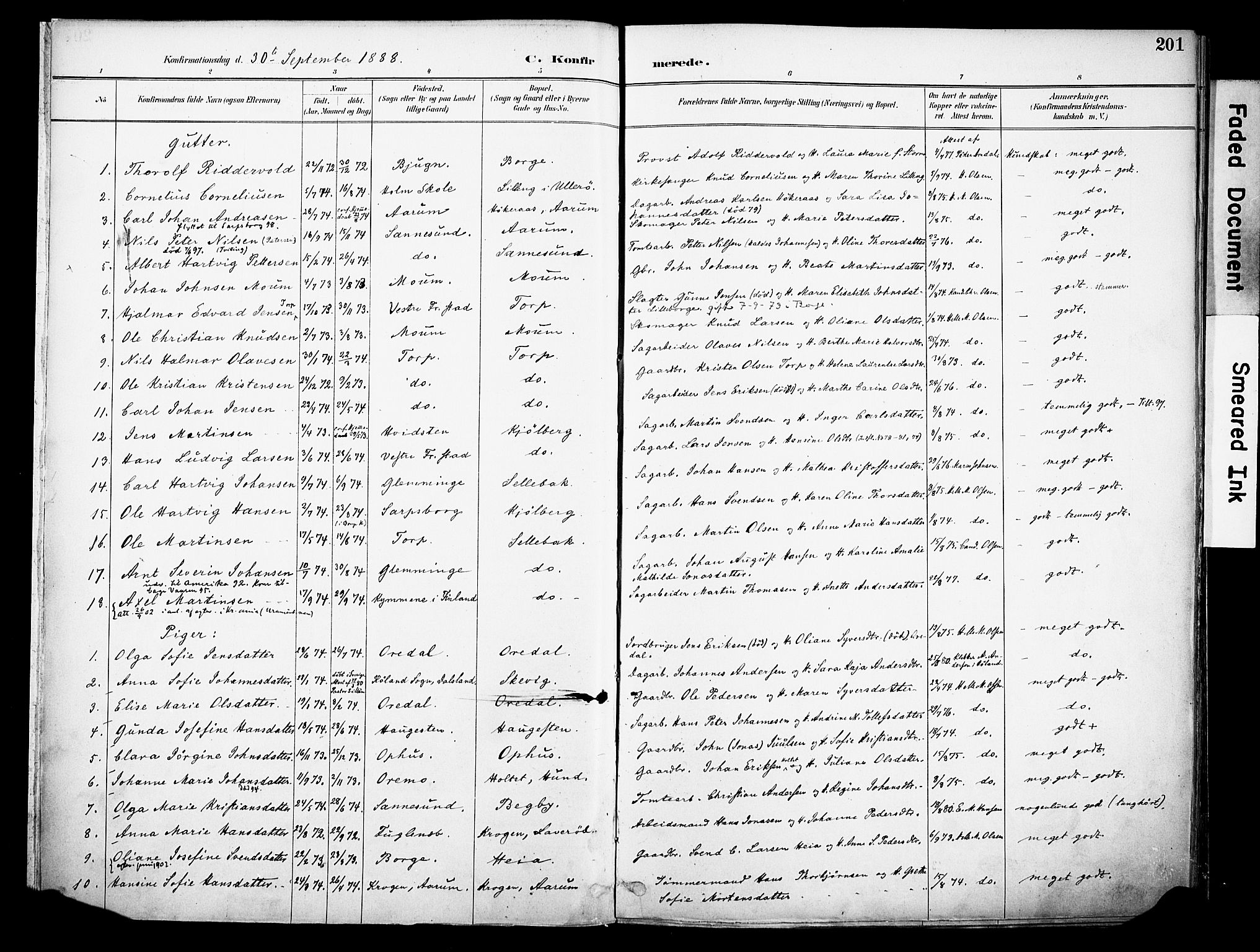 Borge prestekontor Kirkebøker, AV/SAO-A-10903/F/Fa/L0008: Parish register (official) no. I 8B, 1887-1902, p. 201