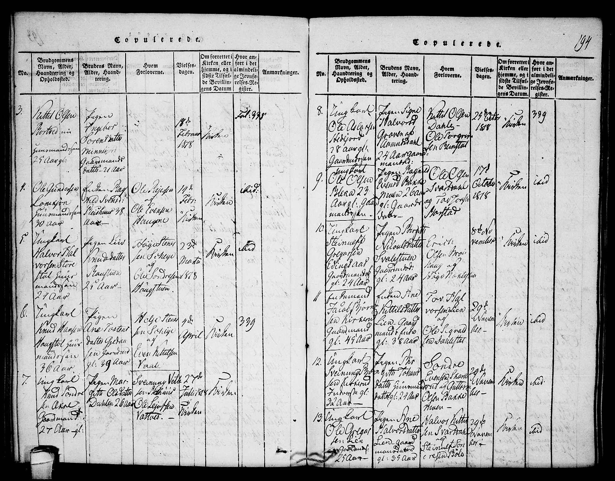 Seljord kirkebøker, SAKO/A-20/F/Fb/L0001: Parish register (official) no. II 1, 1815-1831, p. 194