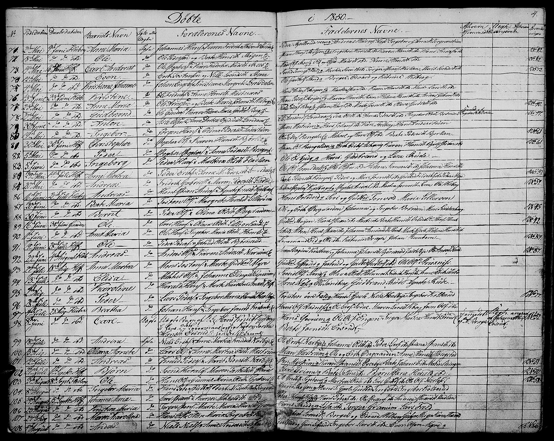 Søndre Land prestekontor, SAH/PREST-122/L/L0001: Parish register (copy) no. 1, 1849-1883, p. 4