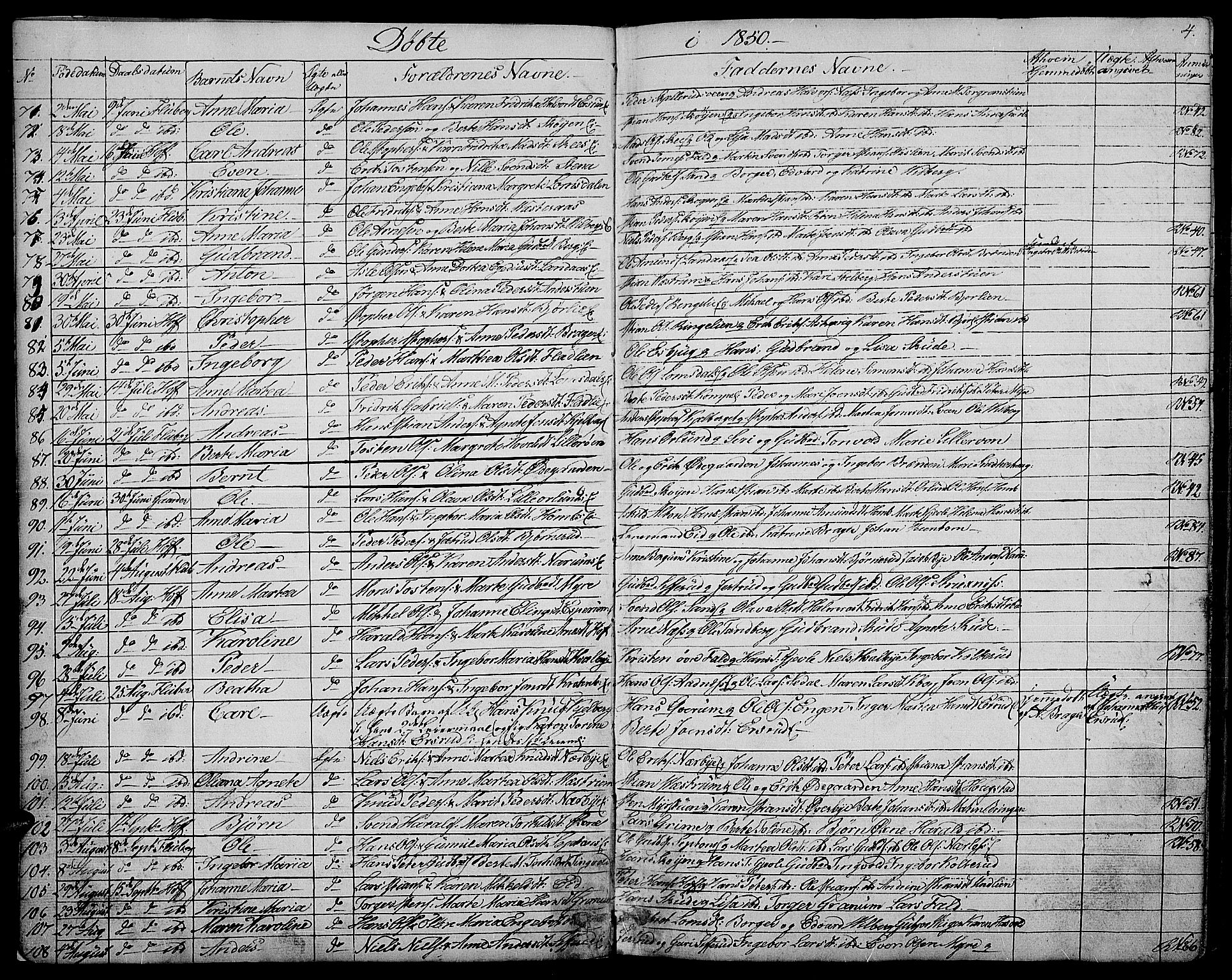 Søndre Land prestekontor, AV/SAH-PREST-122/L/L0001: Parish register (copy) no. 1, 1849-1883, p. 4