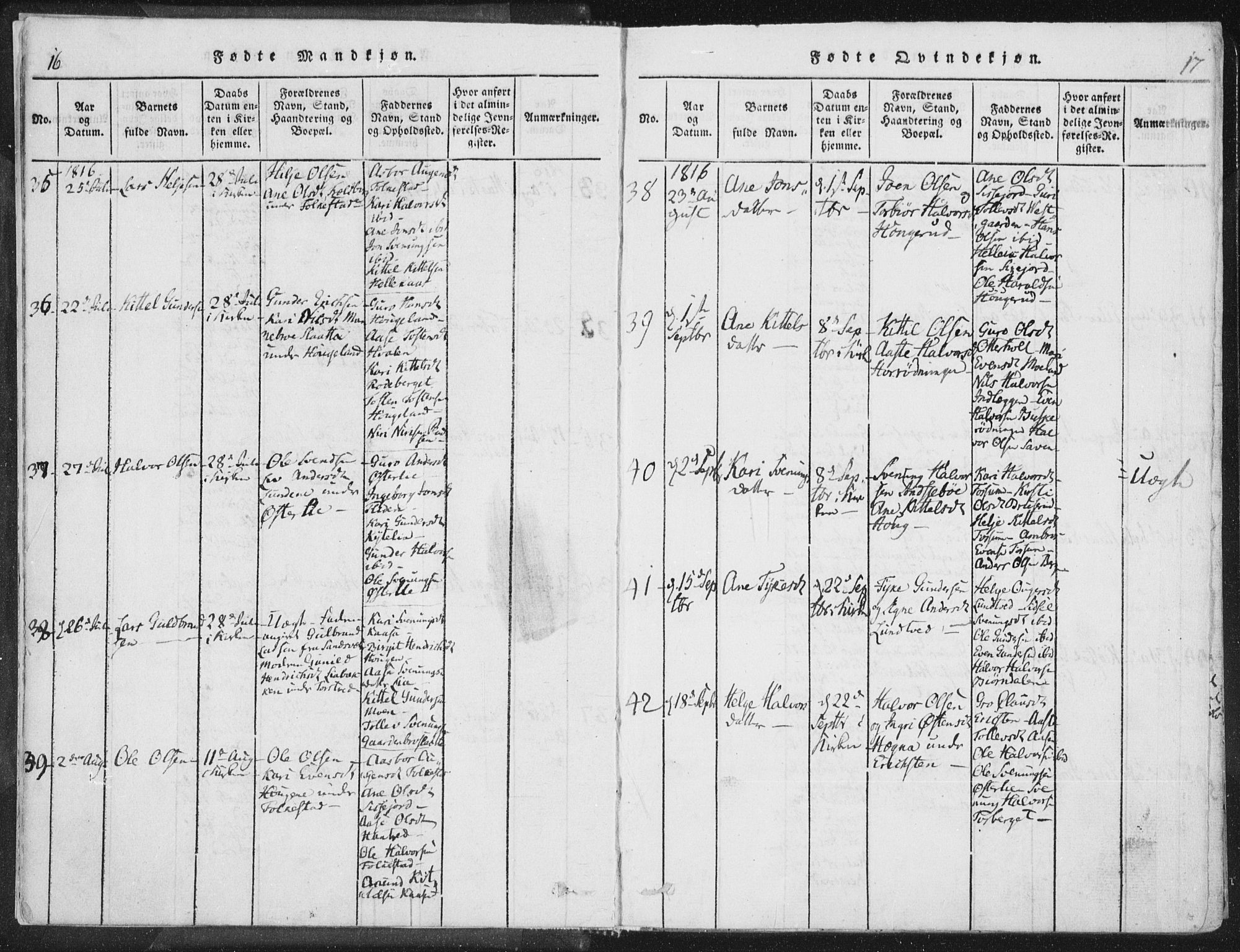 Bø kirkebøker, AV/SAKO-A-257/F/Fa/L0006: Parish register (official) no. 6, 1815-1831, p. 16-17