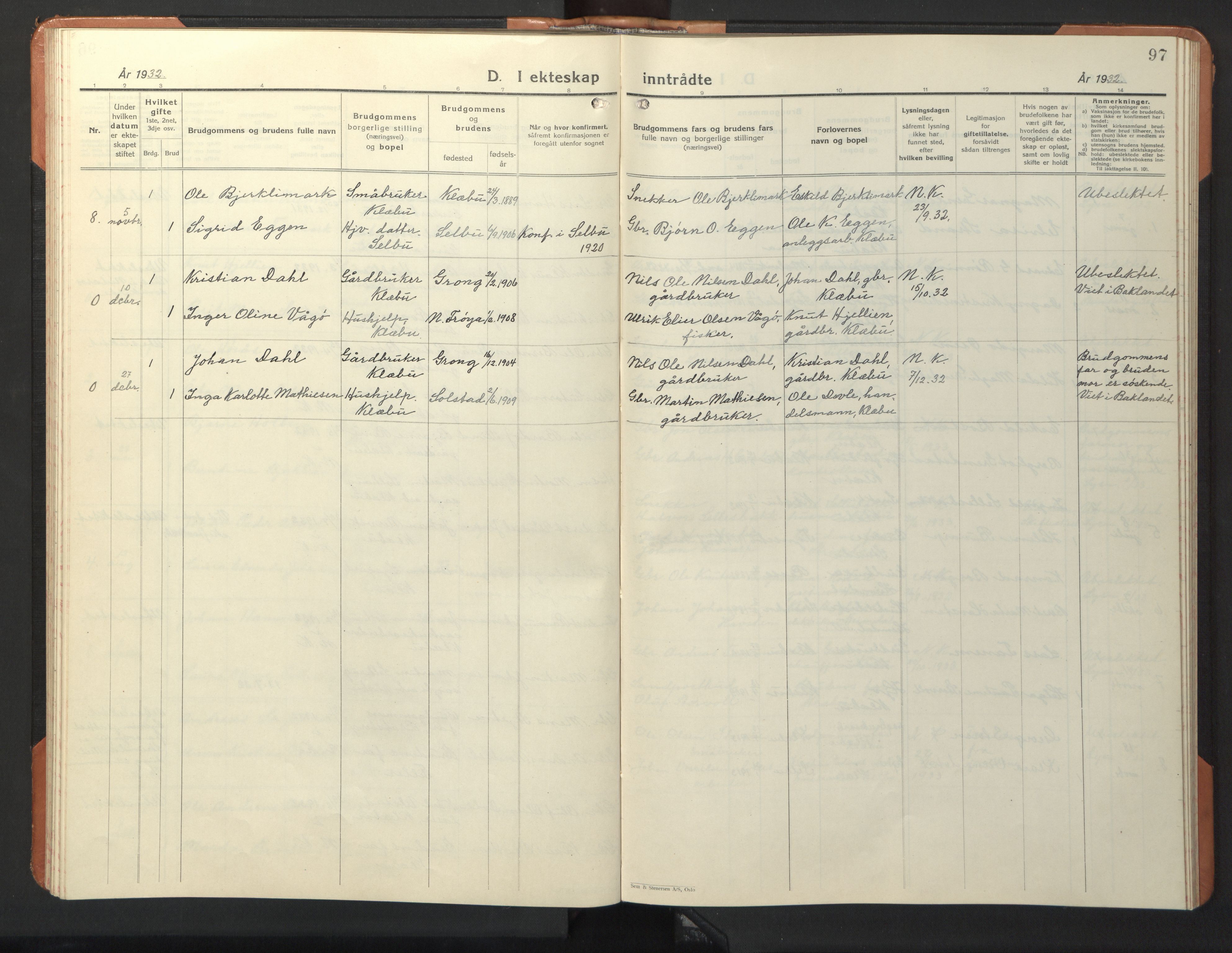 Ministerialprotokoller, klokkerbøker og fødselsregistre - Sør-Trøndelag, SAT/A-1456/618/L0454: Parish register (copy) no. 618C05, 1926-1946, p. 97