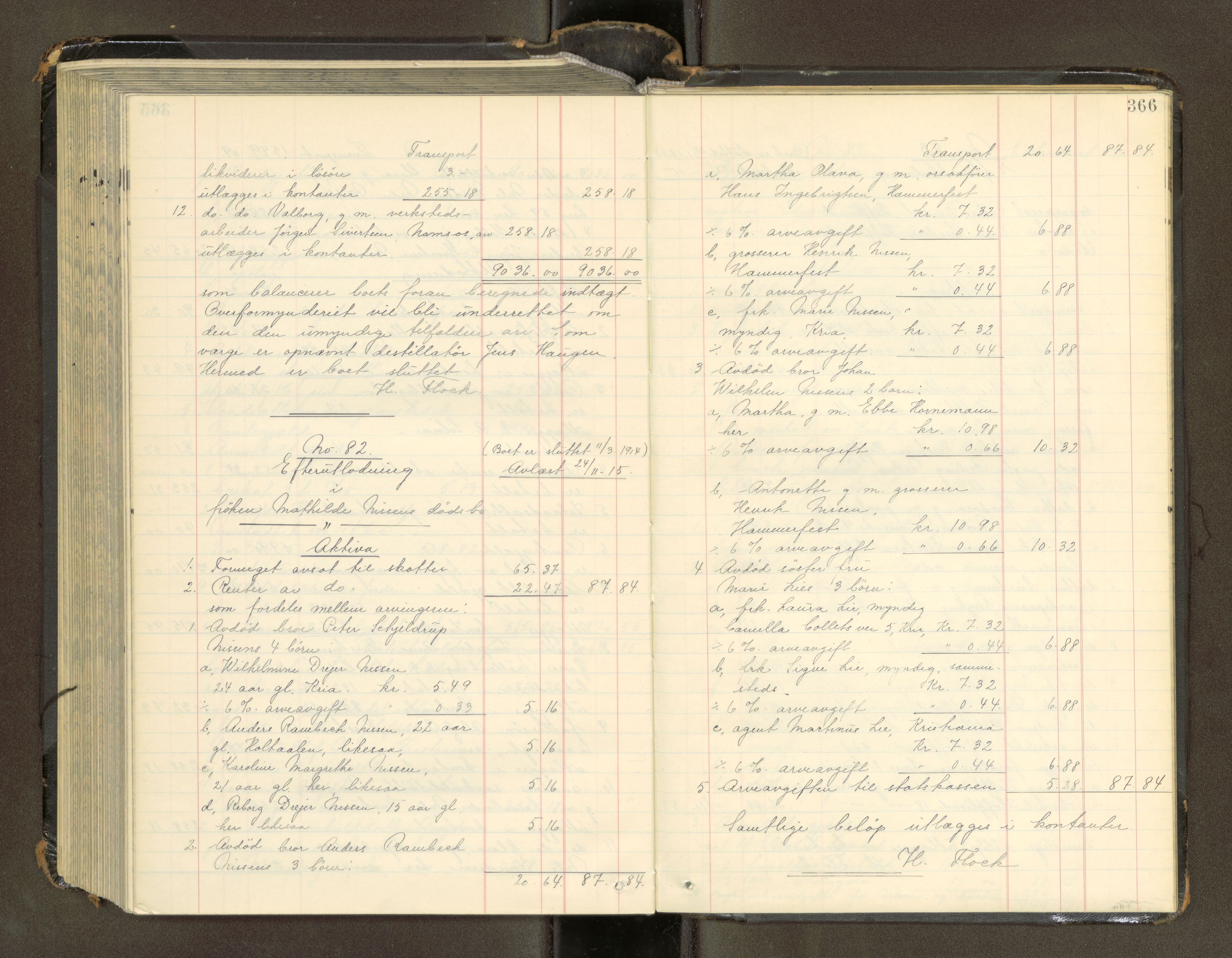 Trondheim byfogd, AV/SAT-A-0003/1/3/3A/L0041: Skifteutlodningsprotokoll - 1710-5/2. (m/ register), 1913-1916, p. 366