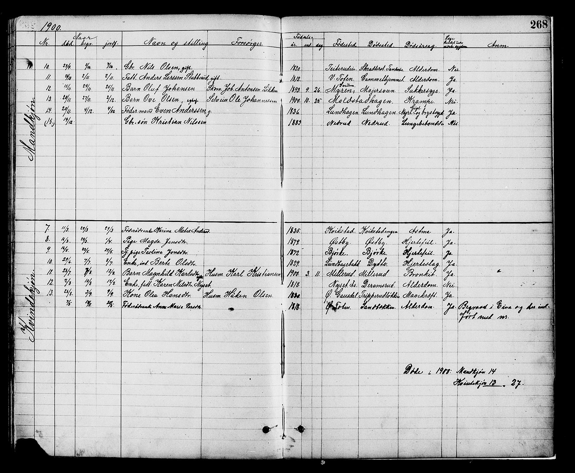 Vestre Toten prestekontor, AV/SAH-PREST-108/H/Ha/Hab/L0008: Parish register (copy) no. 8, 1885-1900, p. 268