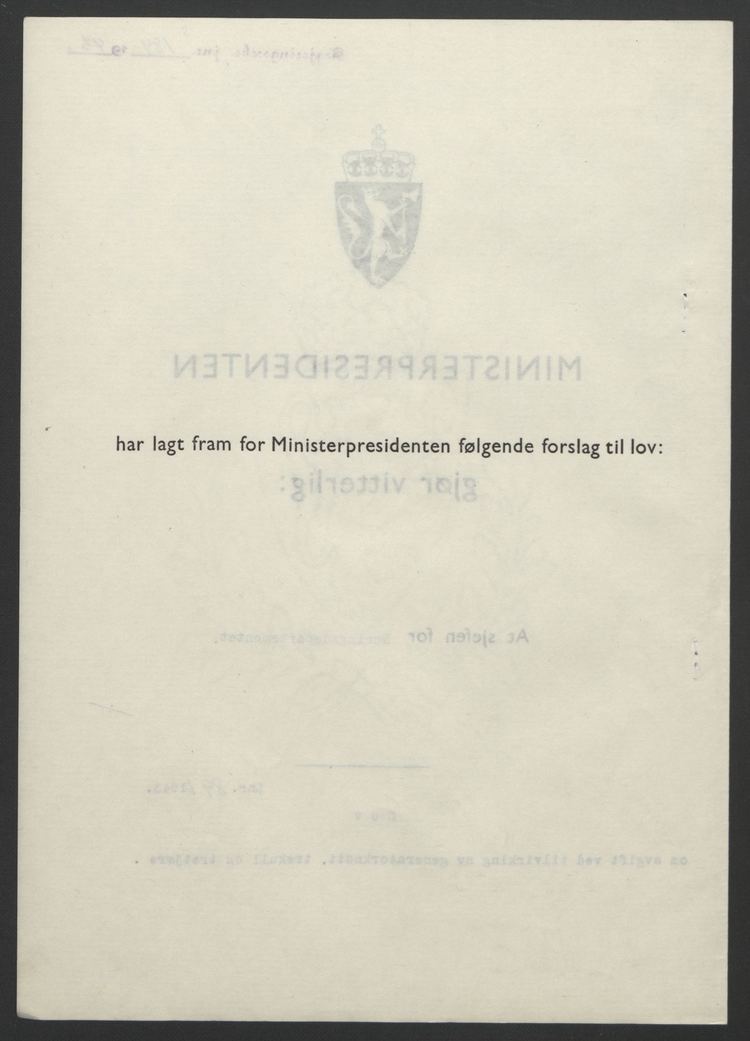 NS-administrasjonen 1940-1945 (Statsrådsekretariatet, de kommisariske statsråder mm), RA/S-4279/D/Db/L0099: Lover, 1943, p. 405
