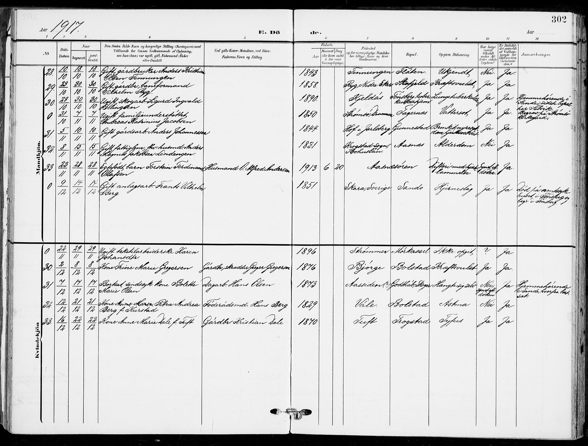 Sande Kirkebøker, AV/SAKO-A-53/F/Fa/L0008: Parish register (official) no. 8, 1904-1921, p. 302