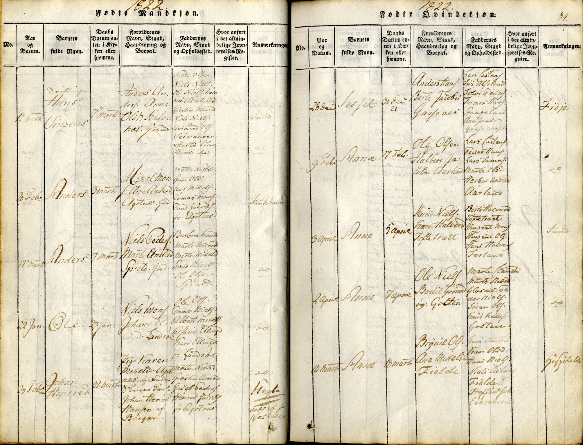 Sund sokneprestembete, AV/SAB-A-99930: Parish register (official) no. A 11, 1814-1825, p. 34