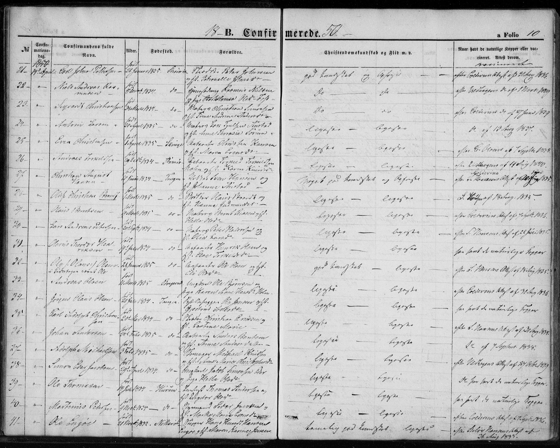 Strømsø kirkebøker, AV/SAKO-A-246/F/Fa/L0017: Parish register (official) no. I 17, 1848-1865, p. 10