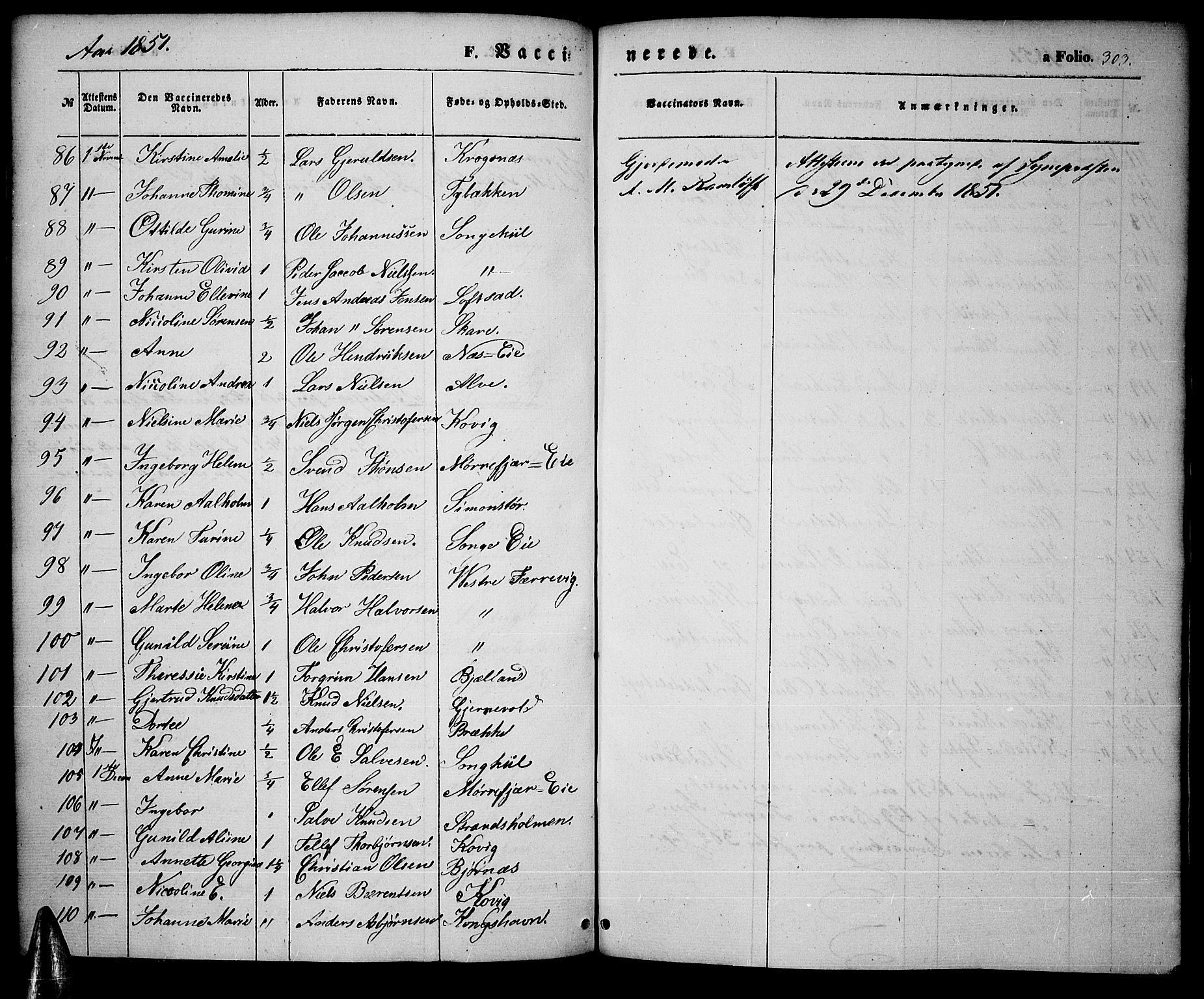 Tromøy sokneprestkontor, SAK/1111-0041/F/Fa/L0005: Parish register (official) no. A 5, 1847-1856, p. 303