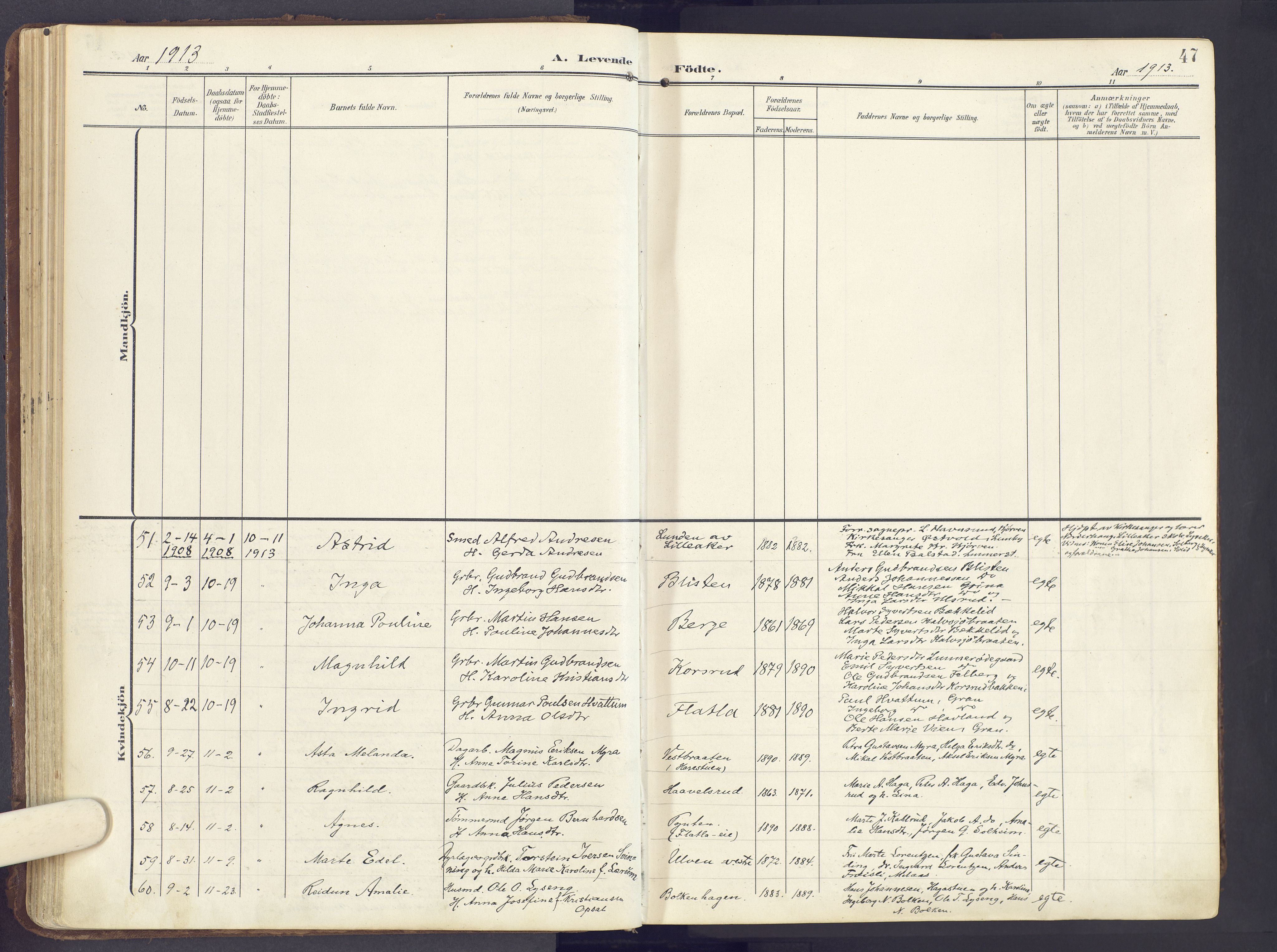 Lunner prestekontor, AV/SAH-PREST-118/H/Ha/Haa/L0001: Parish register (official) no. 1, 1907-1922, p. 47