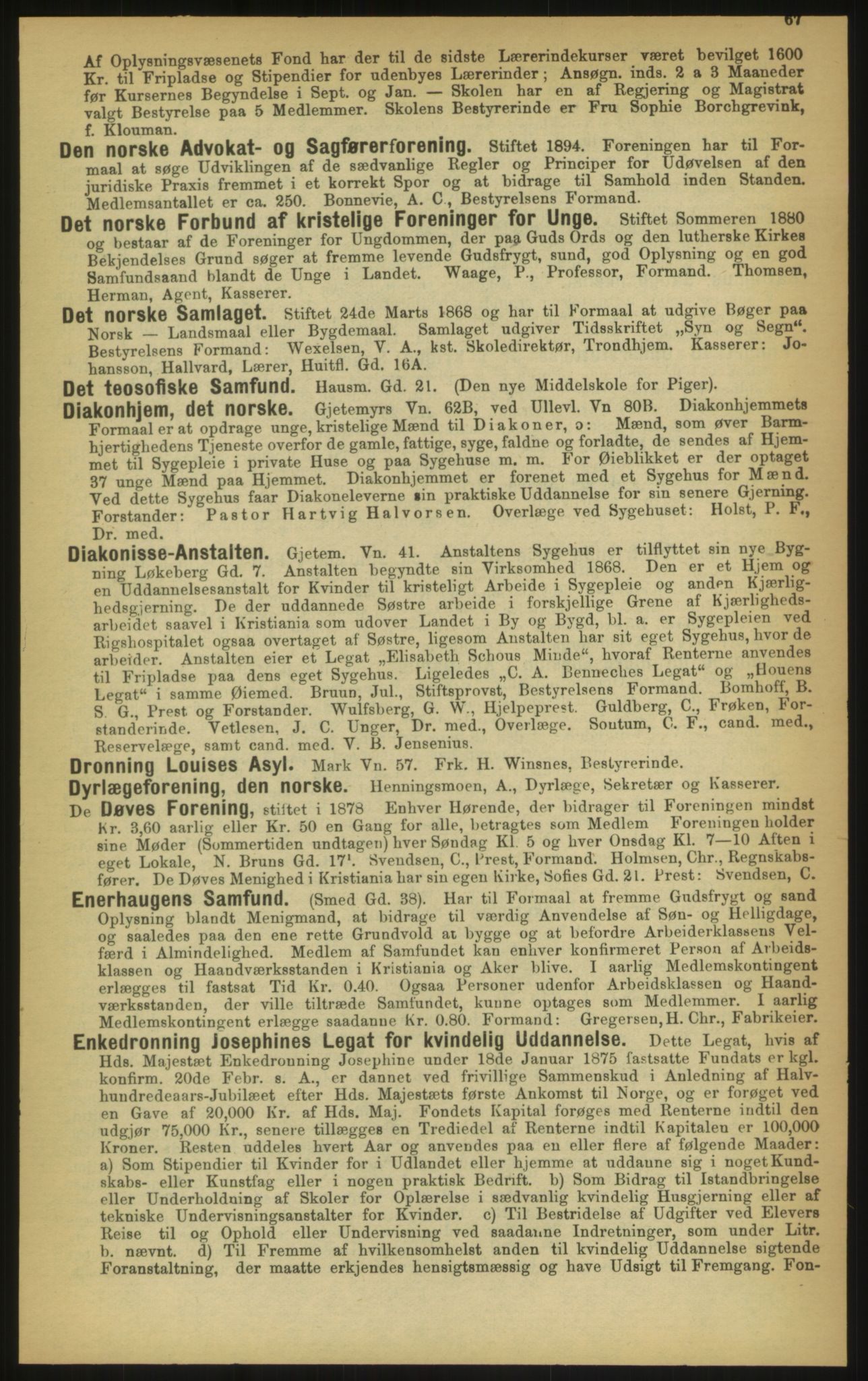 Kristiania/Oslo adressebok, PUBL/-, 1897, p. 67