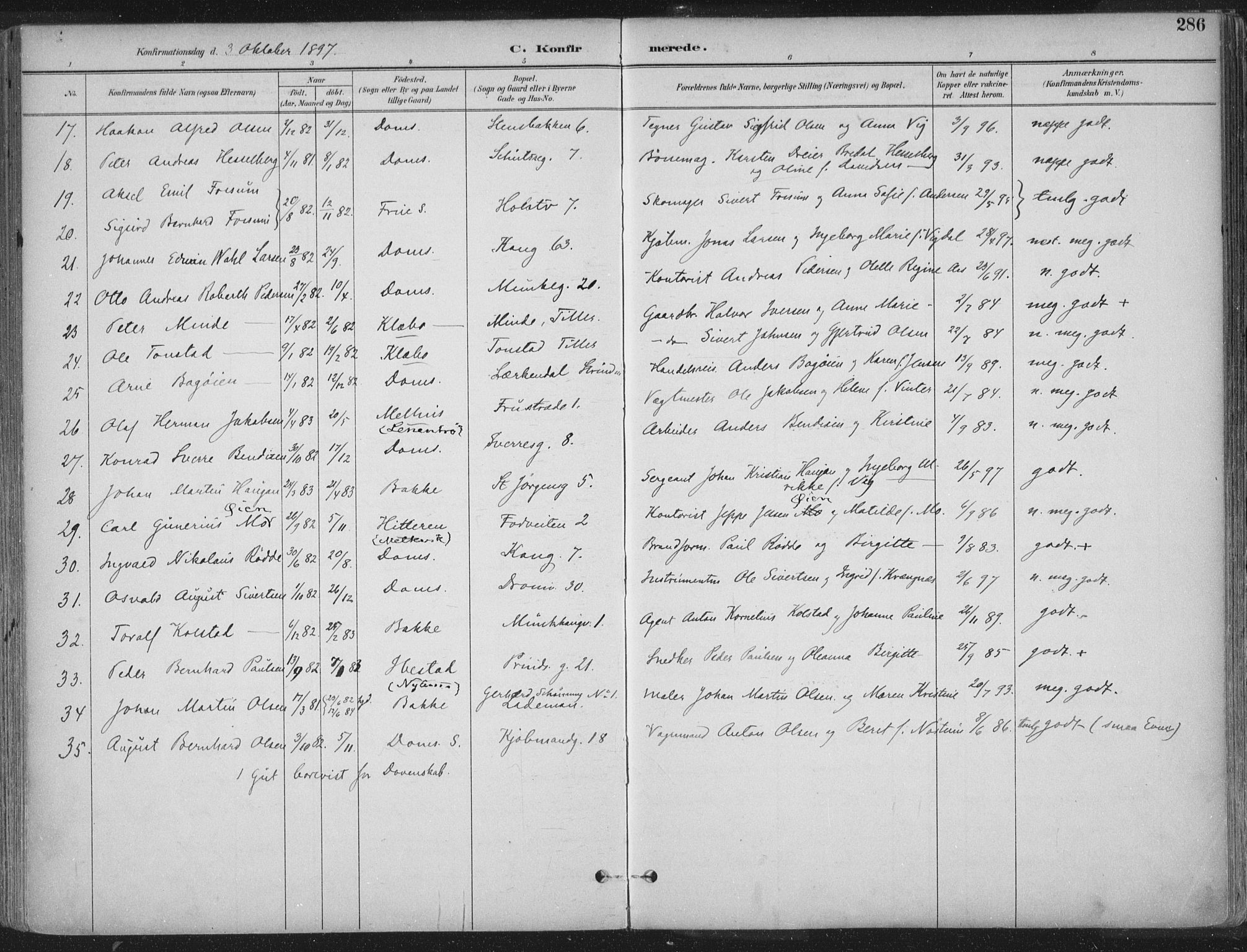 Ministerialprotokoller, klokkerbøker og fødselsregistre - Sør-Trøndelag, SAT/A-1456/601/L0062: Parish register (official) no. 601A30, 1891-1911, p. 286