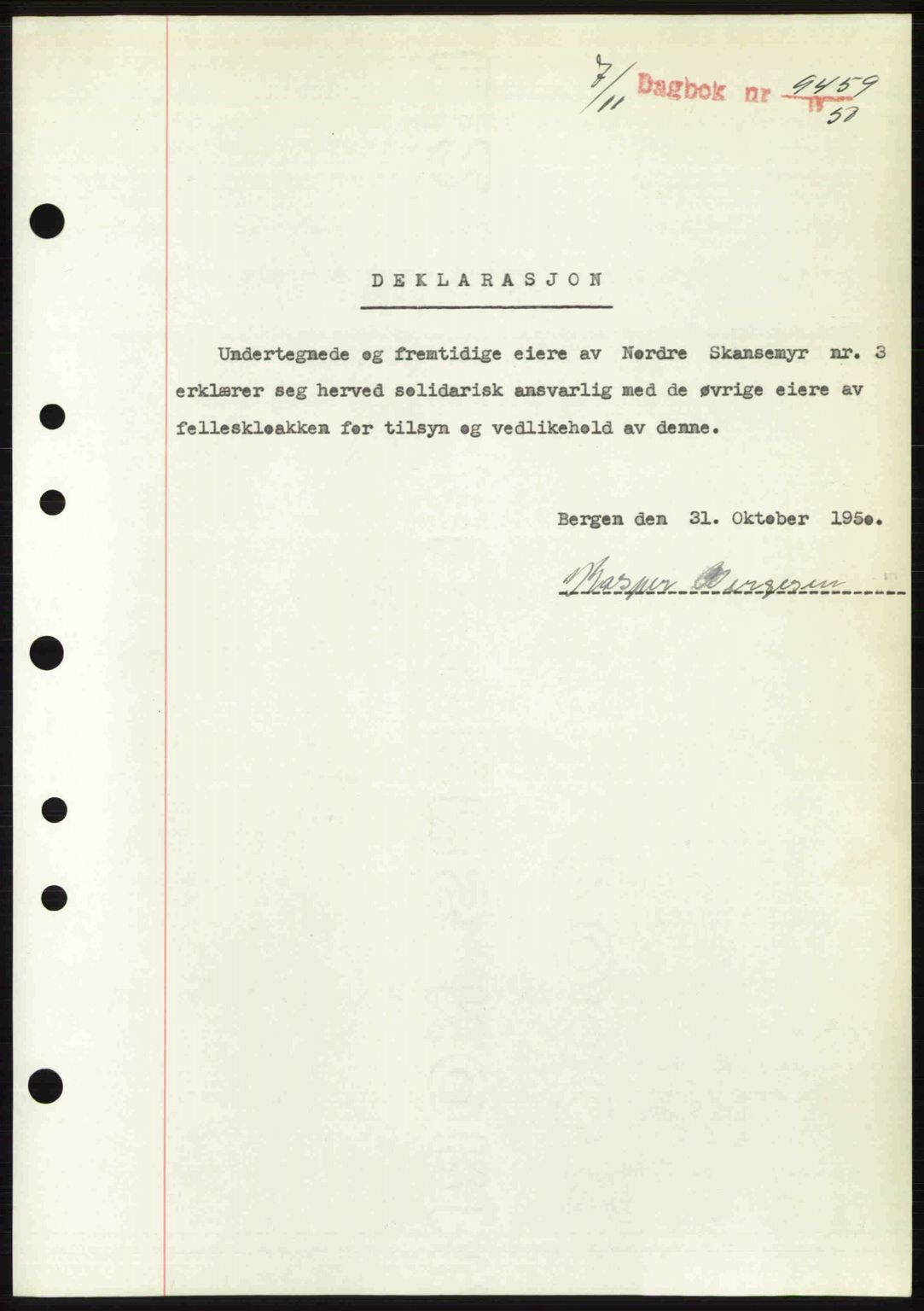 Byfogd og Byskriver i Bergen, SAB/A-3401/03/03Bc/L0034: Mortgage book no. A27-28, 1950-1950, Diary no: : 9459/1950