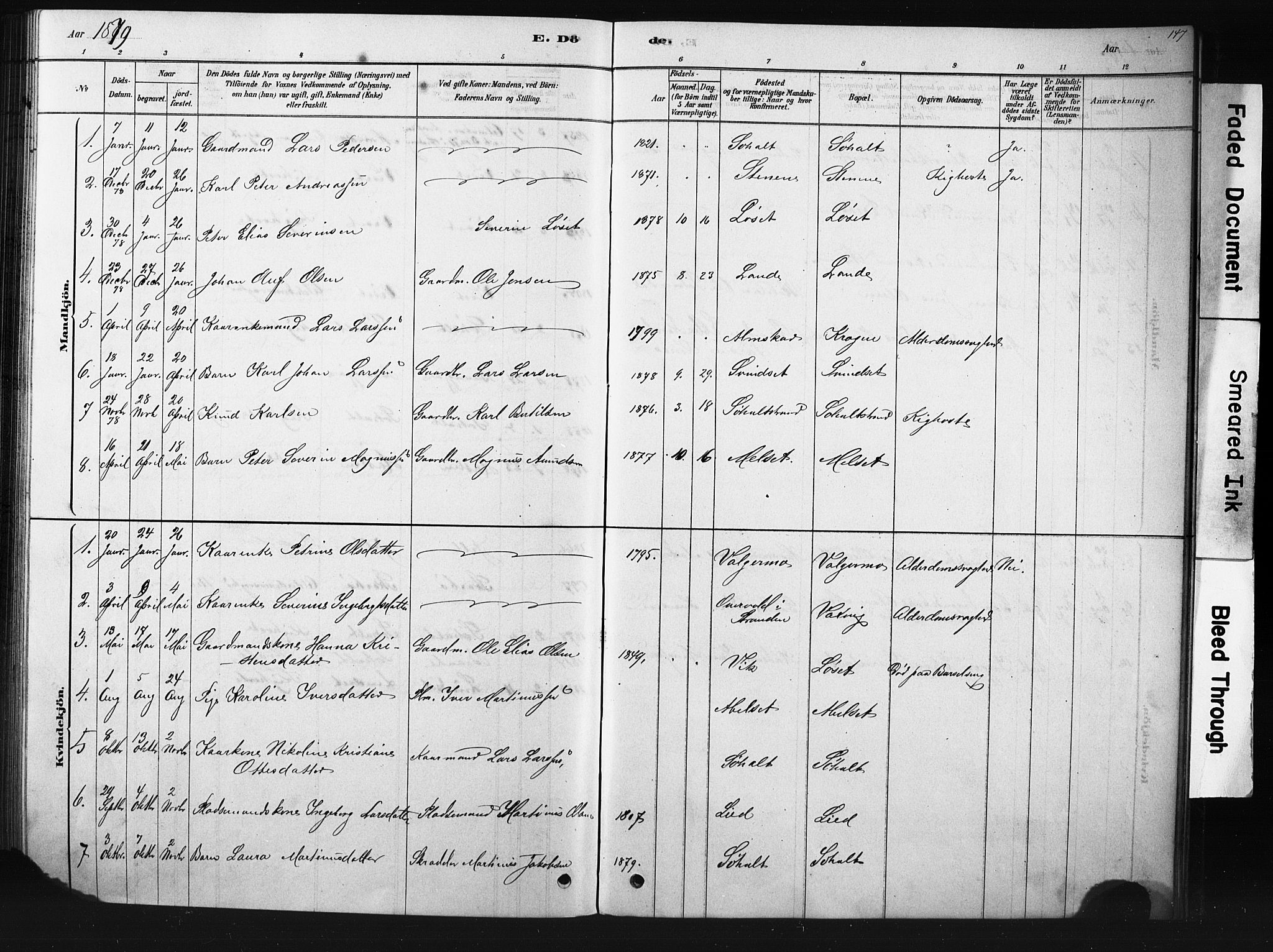 Ministerialprotokoller, klokkerbøker og fødselsregistre - Møre og Romsdal, SAT/A-1454/522/L0326: Parish register (copy) no. 522C05, 1878-1890, p. 147