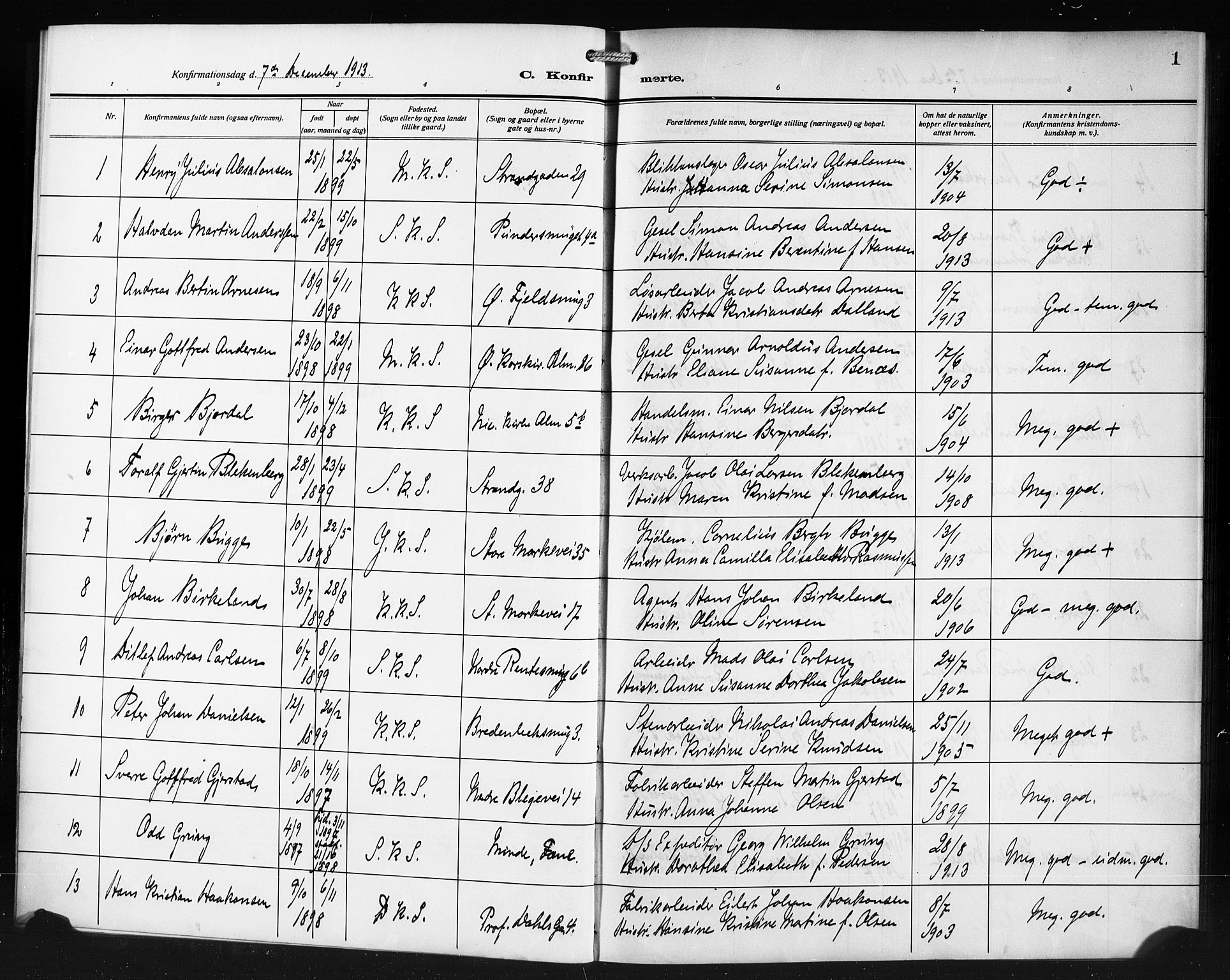 Korskirken sokneprestembete, SAB/A-76101/H/Haa/L0072: Curate's parish register no. A 7, 1913-1920, p. 1