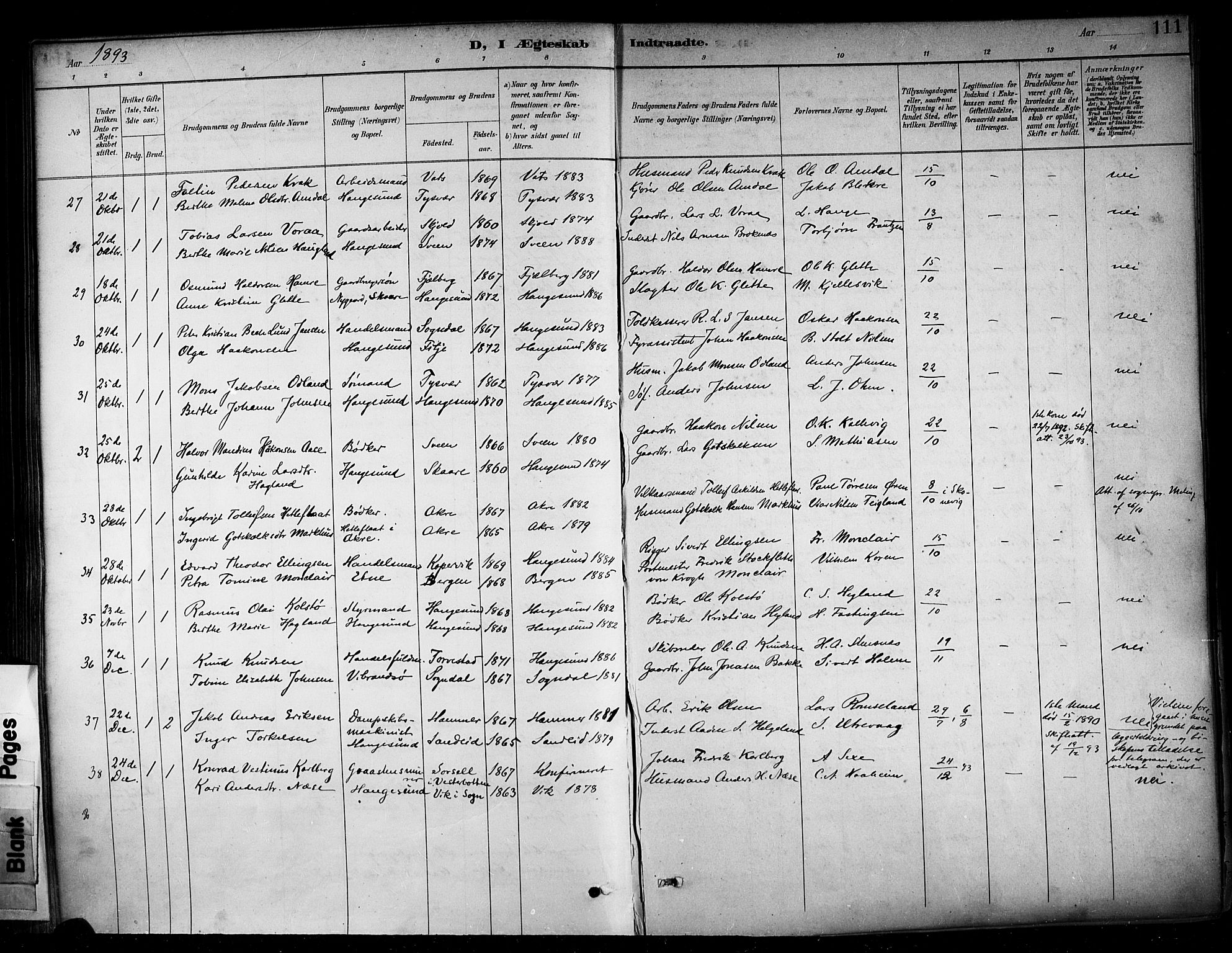 Haugesund sokneprestkontor, SAST/A -101863/H/Ha/Haa/L0005: Parish register (official) no. A 5, 1891-1903, p. 111