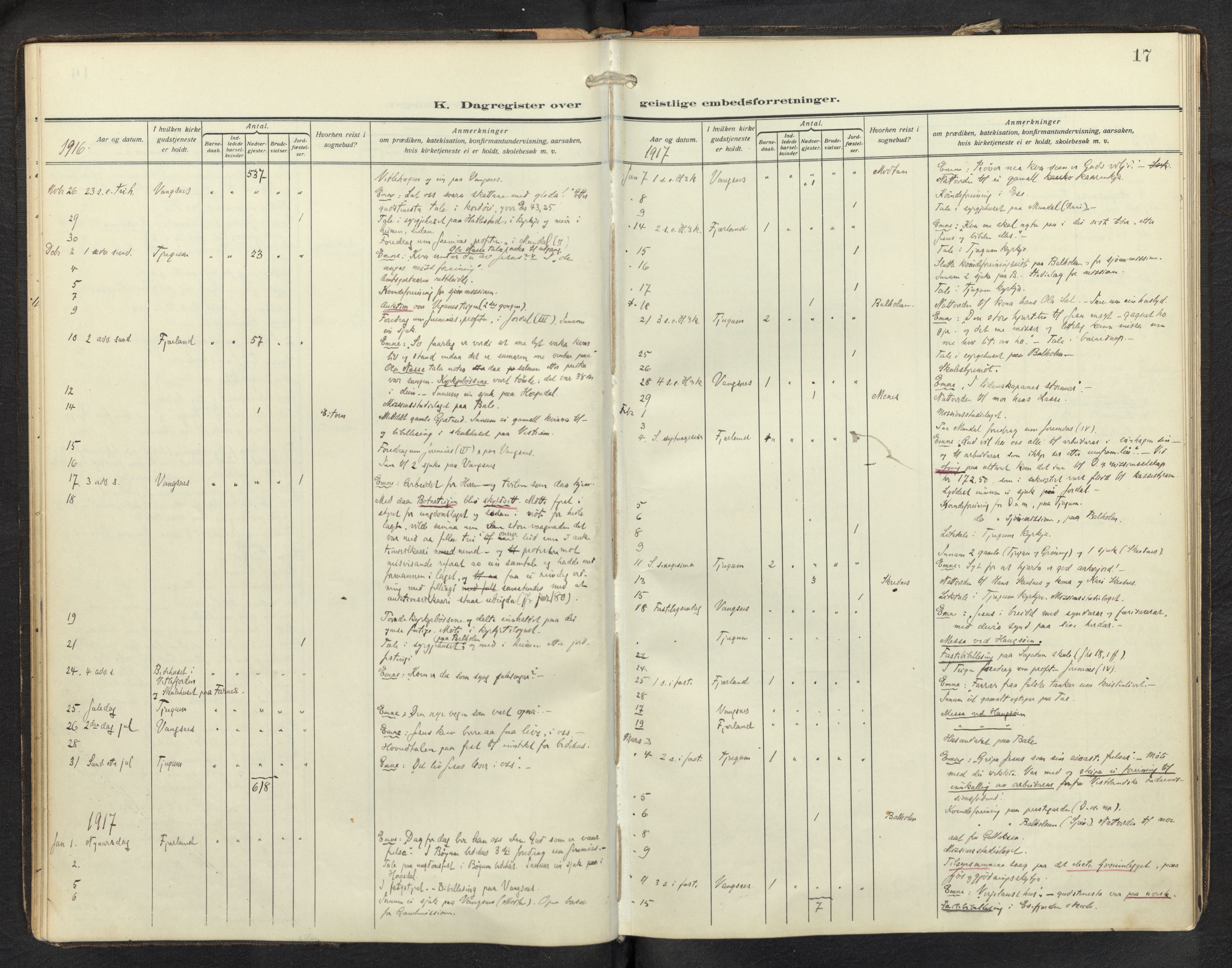 Balestrand sokneprestembete, AV/SAB-A-79601/H/Haa/Haag/L0002: Diary records no. G 2, 1912-1937, p. 16b-17a