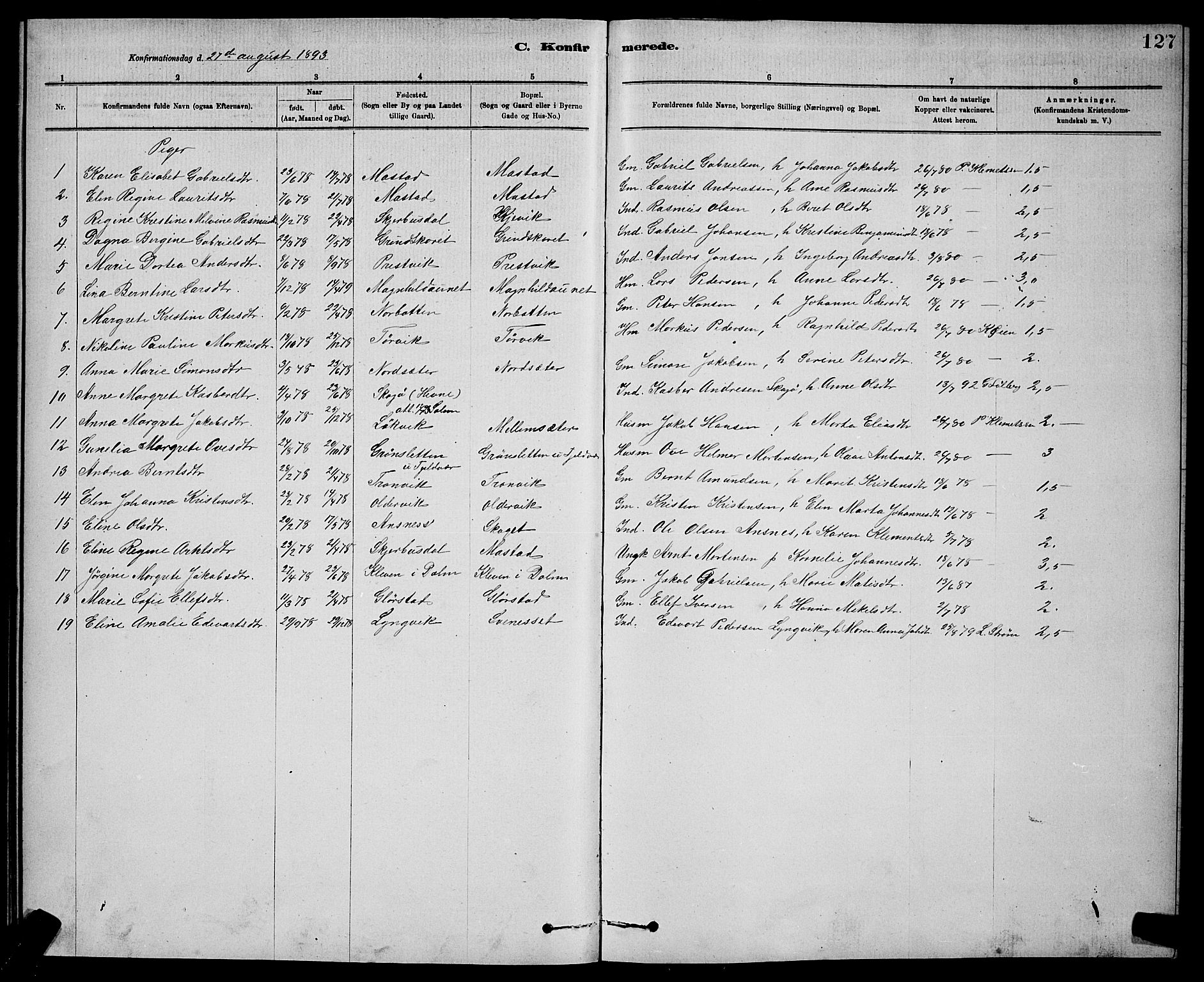 Ministerialprotokoller, klokkerbøker og fødselsregistre - Sør-Trøndelag, AV/SAT-A-1456/637/L0562: Parish register (copy) no. 637C03, 1883-1898, p. 127