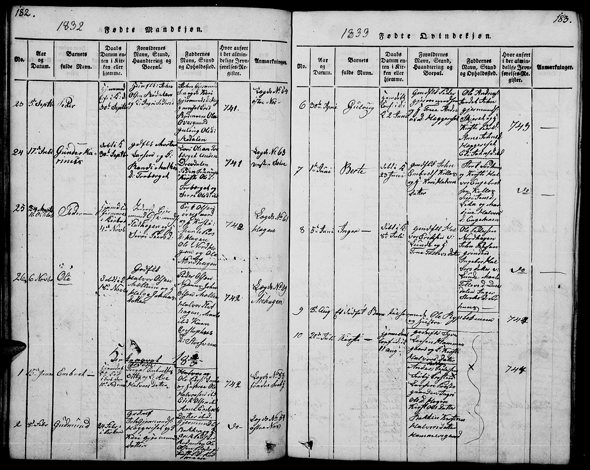 Trysil prestekontor, AV/SAH-PREST-046/H/Ha/Hab/L0004: Parish register (copy) no. 4, 1814-1841, p. 182-183