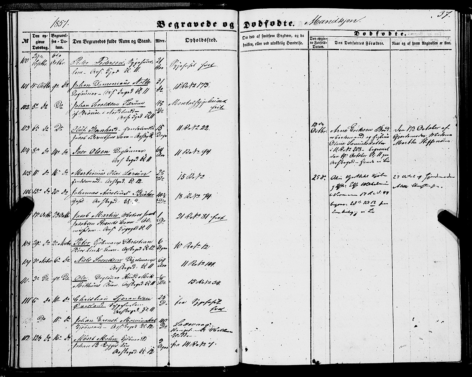 Domkirken sokneprestembete, SAB/A-74801/H/Haa/L0041: Parish register (official) no. E 2, 1853-1863, p. 37