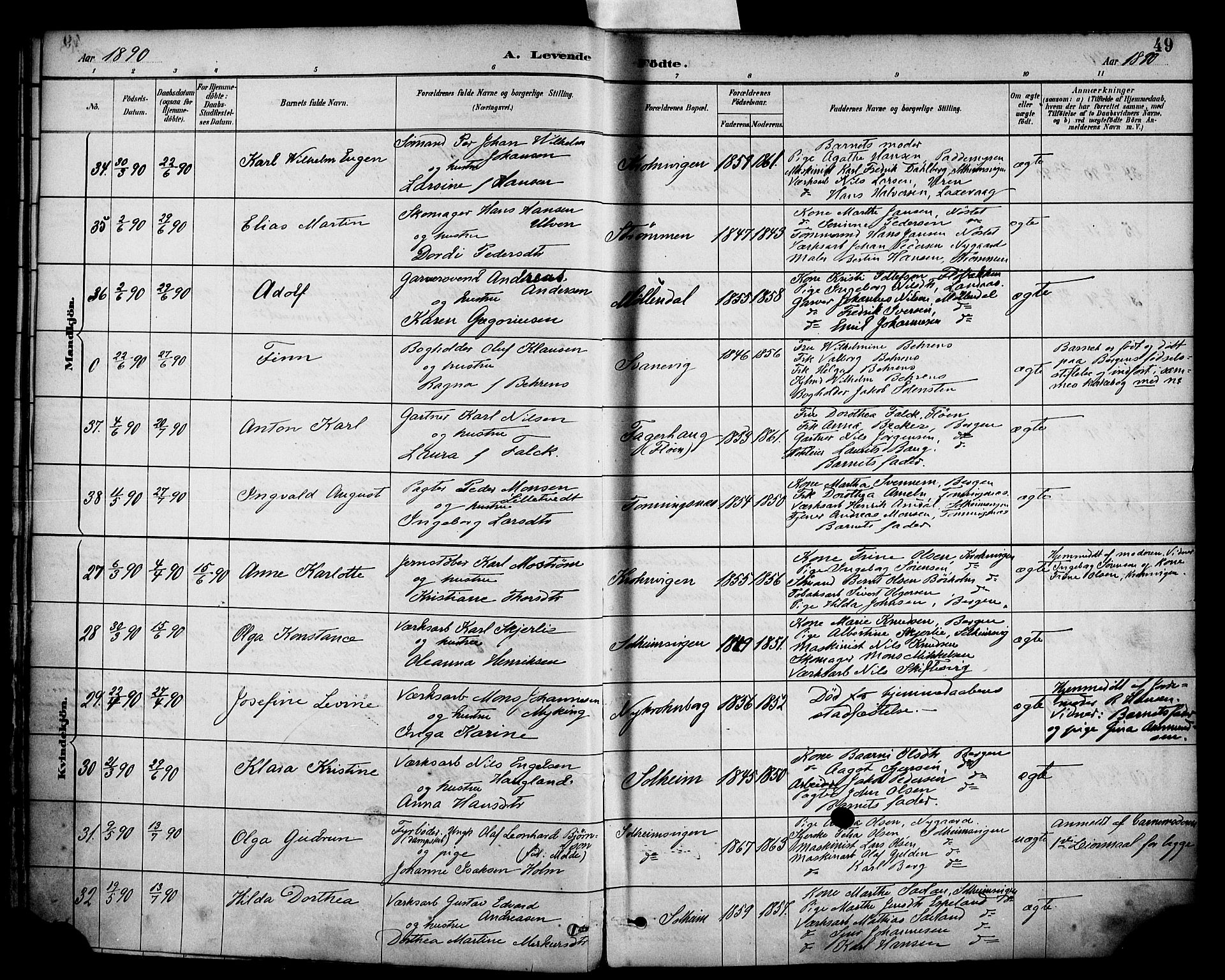 Årstad Sokneprestembete, AV/SAB-A-79301/H/Haa/L0001: Parish register (official) no. A 1, 1886-1901, p. 49