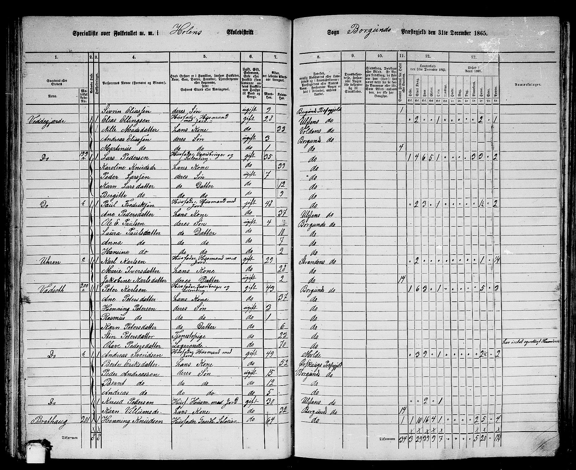 RA, 1865 census for Borgund, 1865, p. 105