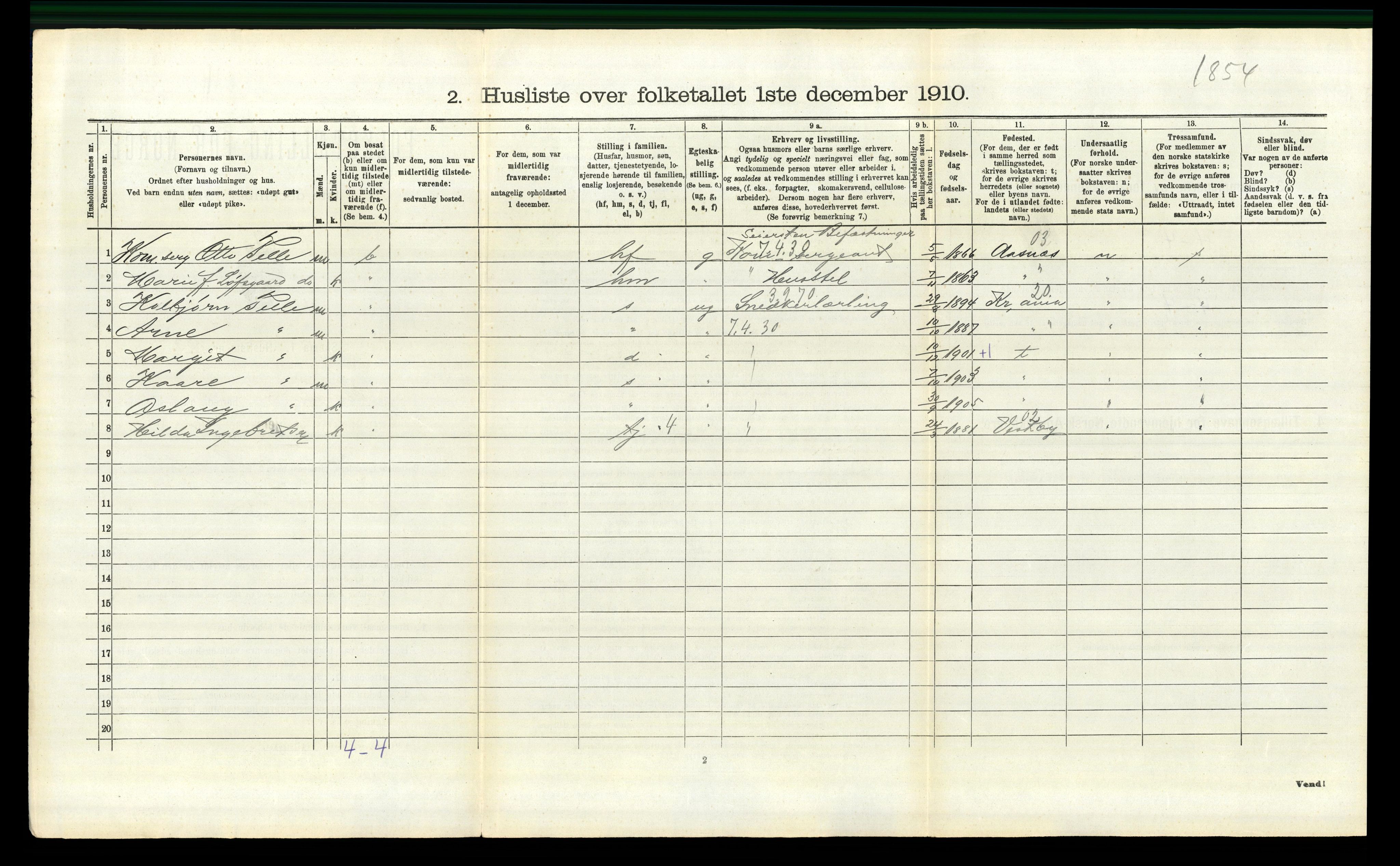 RA, 1910 census for Frogn, 1910, p. 287