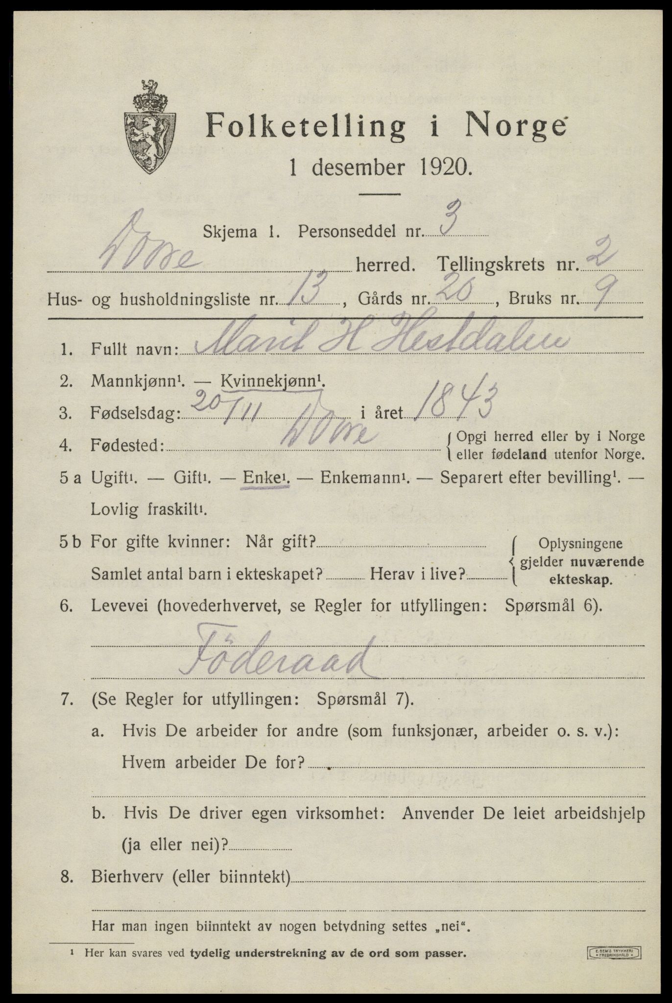 SAH, 1920 census for Dovre, 1920, p. 2562