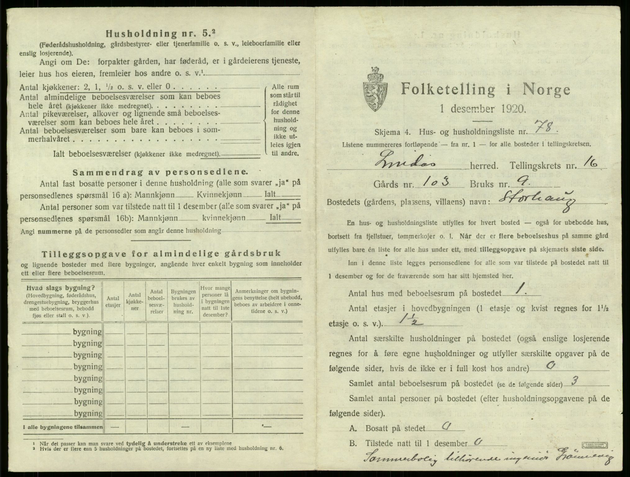 SAB, 1920 census for Lindås, 1920, p. 1218